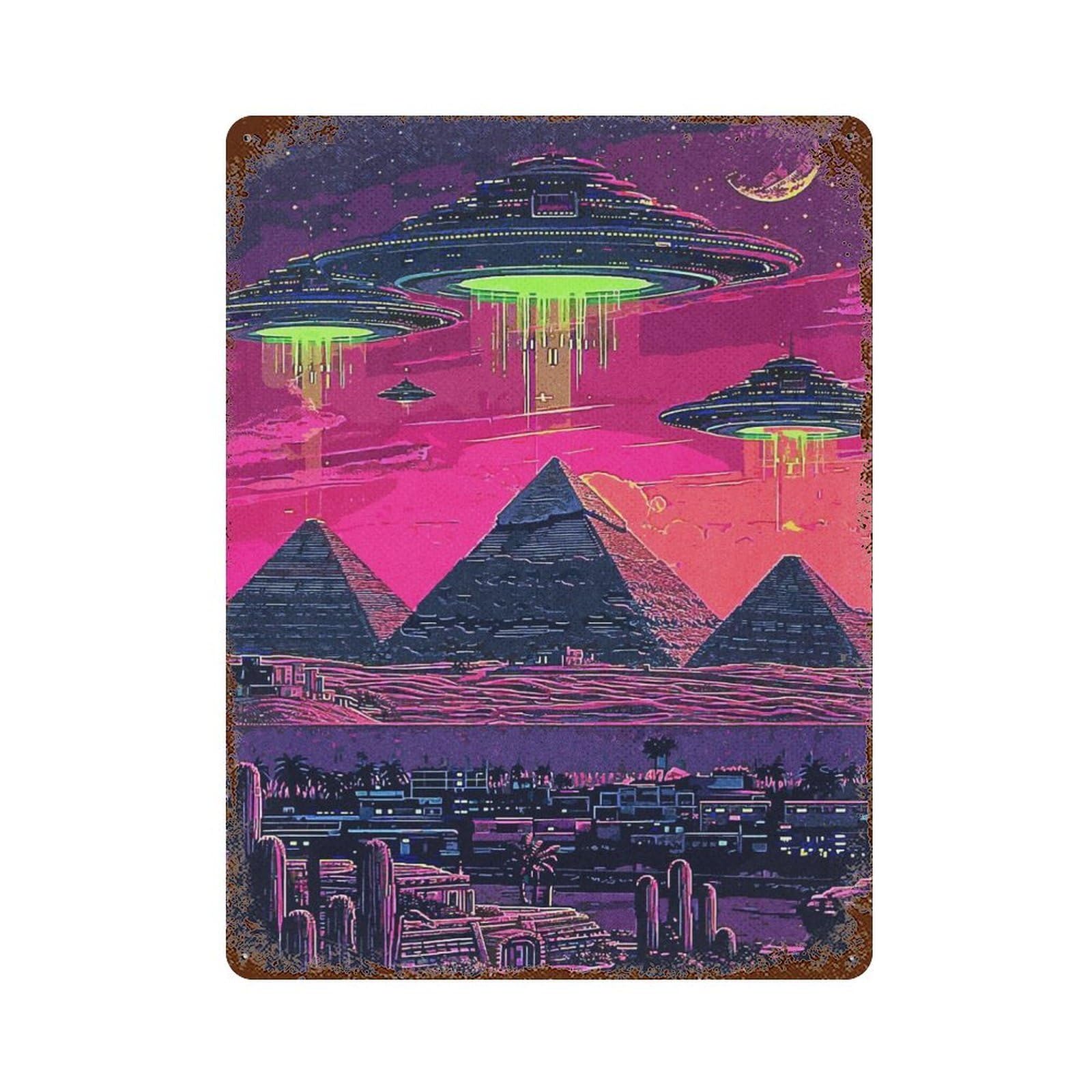 Alien Egypt Vintage Wall Sign 15.7"x11.8", Rust Effect Metal Decor for Cafe, Home Bar And Lounge Decor