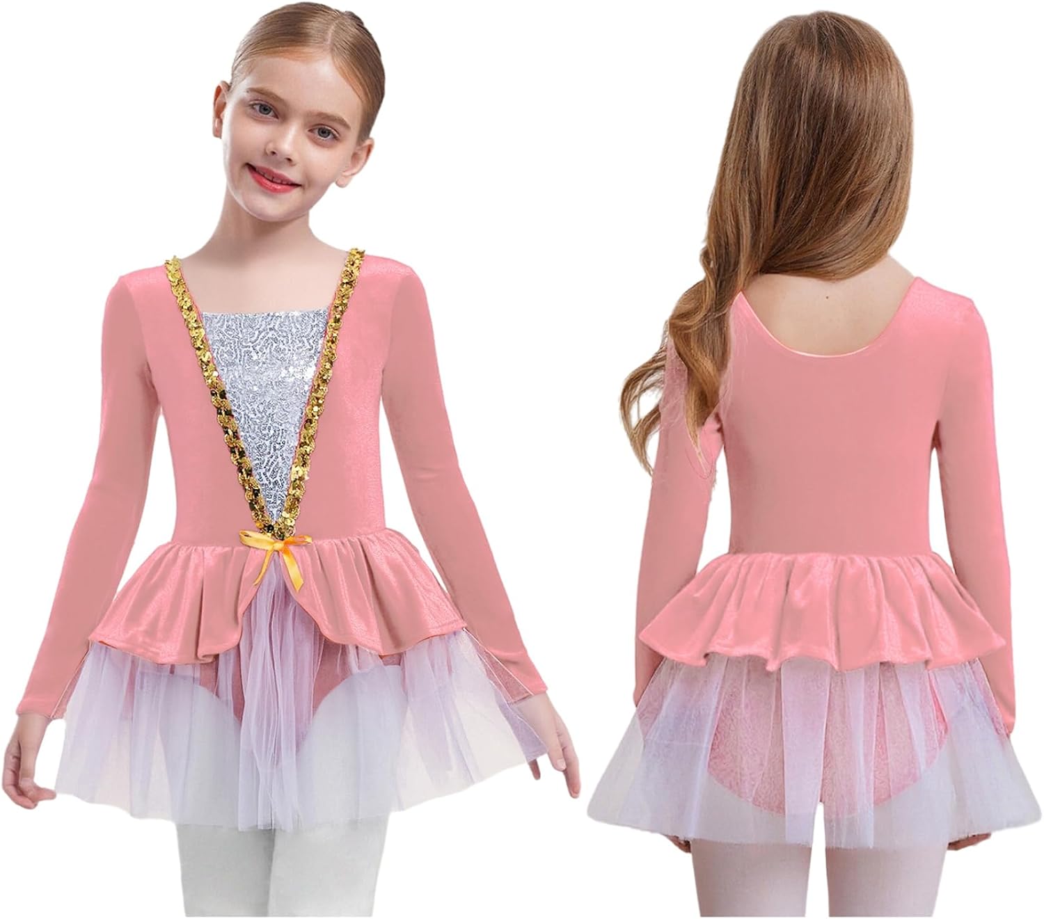 Kids Girls Ballet Tutu Leotard Figure Ice Skating Dress Gymnastics Costume Skater Dancer Mesh Skirt