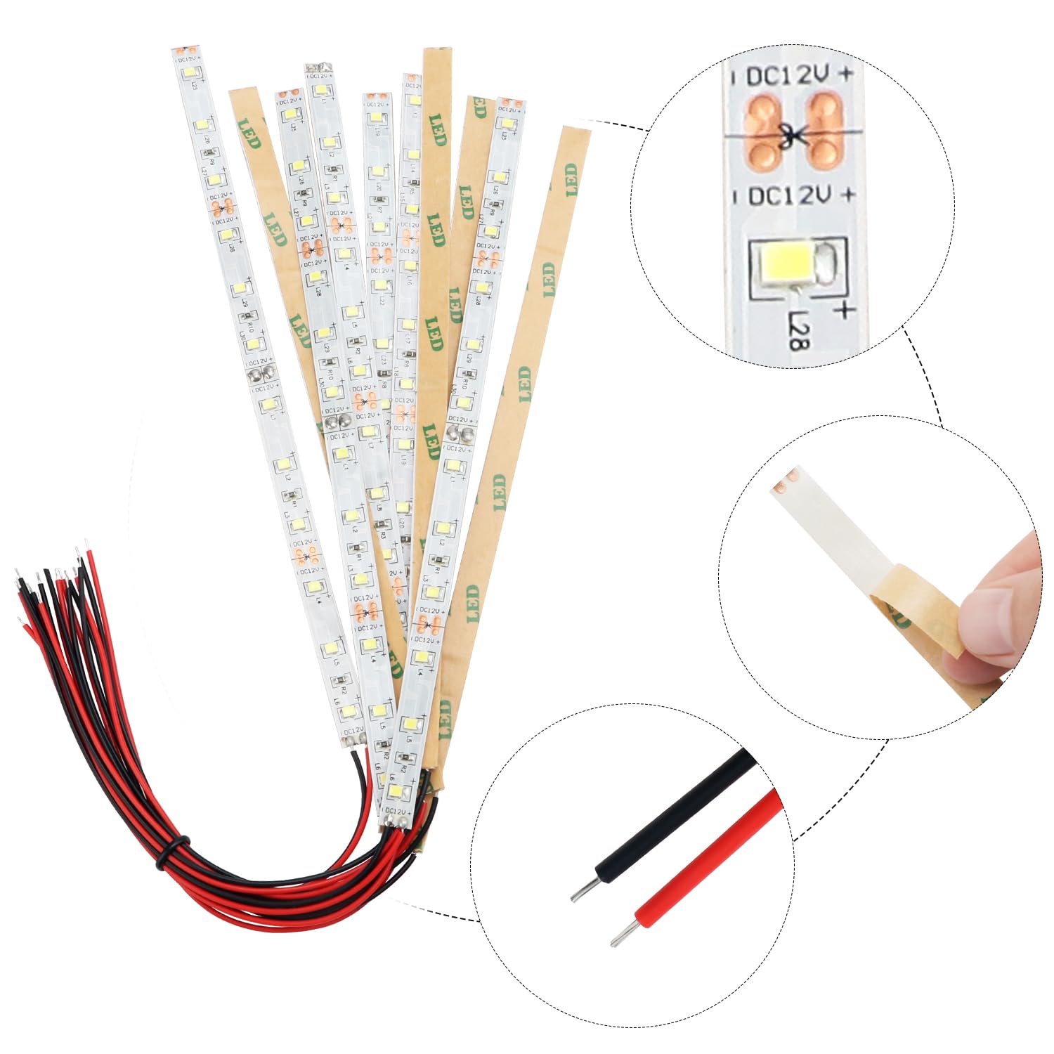 15 Strisce LED Pre Cablate 150mm - 2335 SMD Rosso, 12-18V Per Modellismo - Foto 3