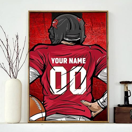 Miniatura 7 de Weadatty Pintura de diamantes de fútbol personalizada con nombre y número, pintura personalizada de camiseta para fanáticos de los deportes, arte de