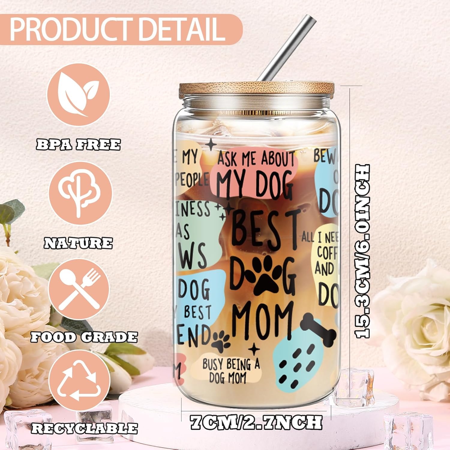 Dog Mom Gifts for Women, Christmas Gifts for Mom,Dog Lovers Sister, Wife, Dogs Themed Birthday Gifts Set with 16oz Glass Cup, Canvas Tote Bag - Image 3