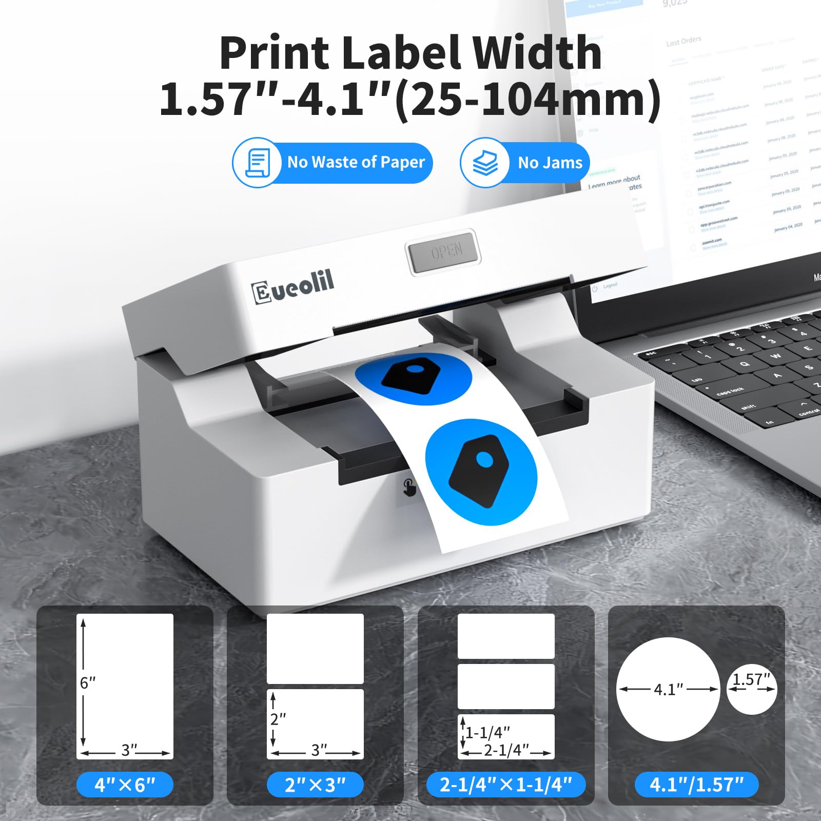 Thermo-Bluetooth-Etikettendrucker kompatibel mit Android, iPhone, Windows und Mac; maximale Unterstützung für Thermoetikettenpapier 4 x 6, weit verbreitet für Zuhause und im Büro