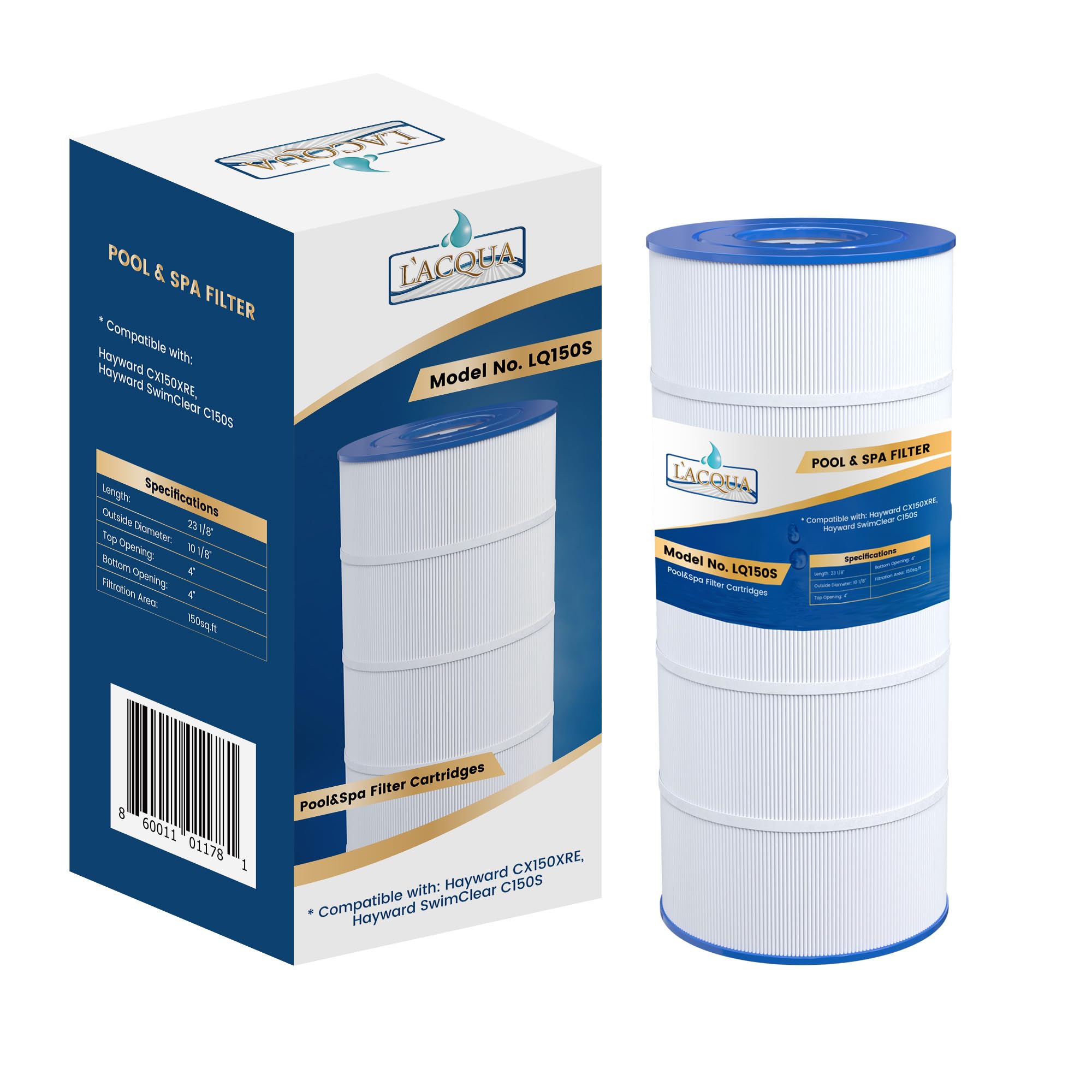 LACQUA FILTER REPLACEMENT LQ150S 150SqF for Hayward SwimClear C150S, CX150XRE, CS150E, Unicel C-9441, Pleatco PA150S