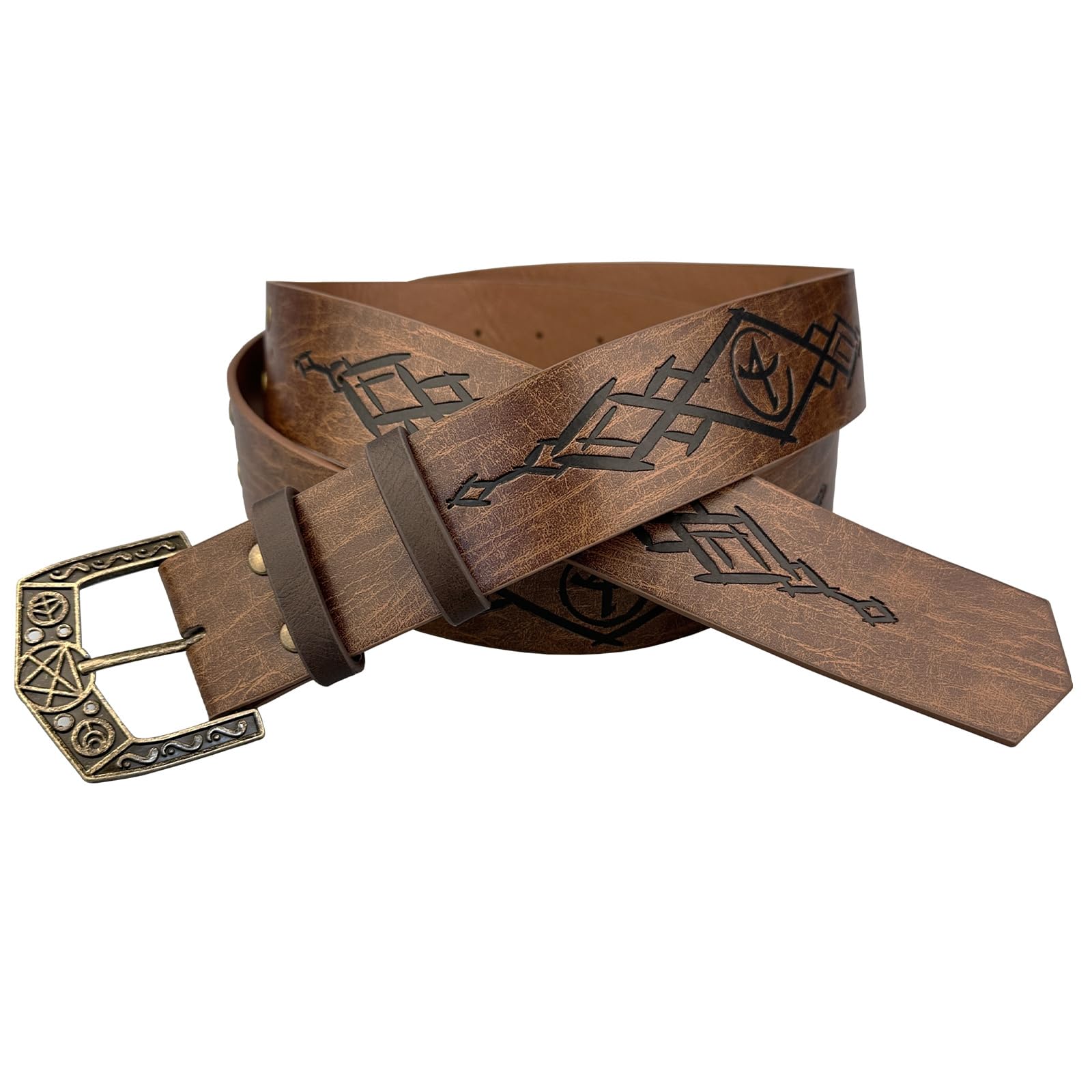 HOEACXY Medieval Knight Leather Belt Mens Viking Embossed Renaissance Costume Accessory, Vintage Leather Belt-brown, adjustable