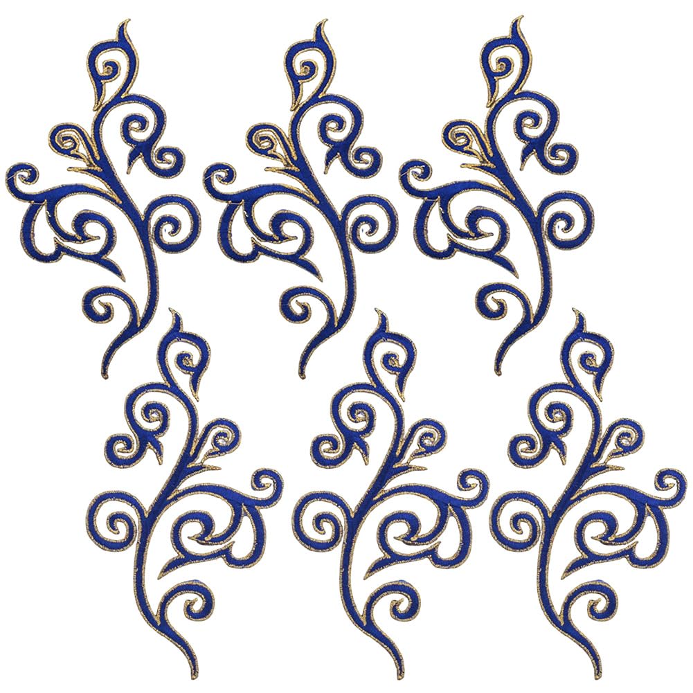 GORGECRAFT 5 Pairs Wreath Patch Floral Embroidered Appliques Ethnic Style Sew Golden Trimming Iron on Flower Embroidery Applique for DIY Sewing Crafts Weeding Dress Cloth Shoes (Royal Blue)