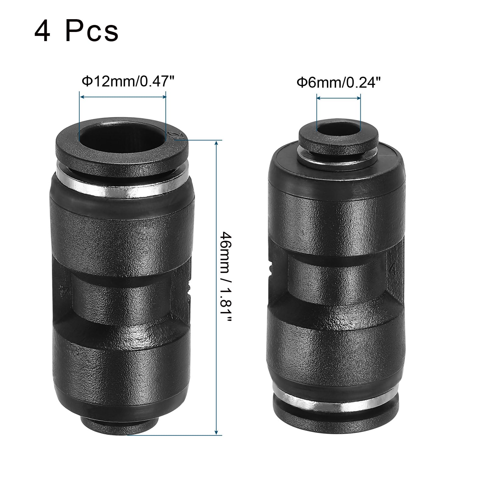 4 Conectores Neumáticos De Empuje QUARKZMAN - 12mm A 6mm, Latón Niquelado, Conexión Rápida Para Tubos