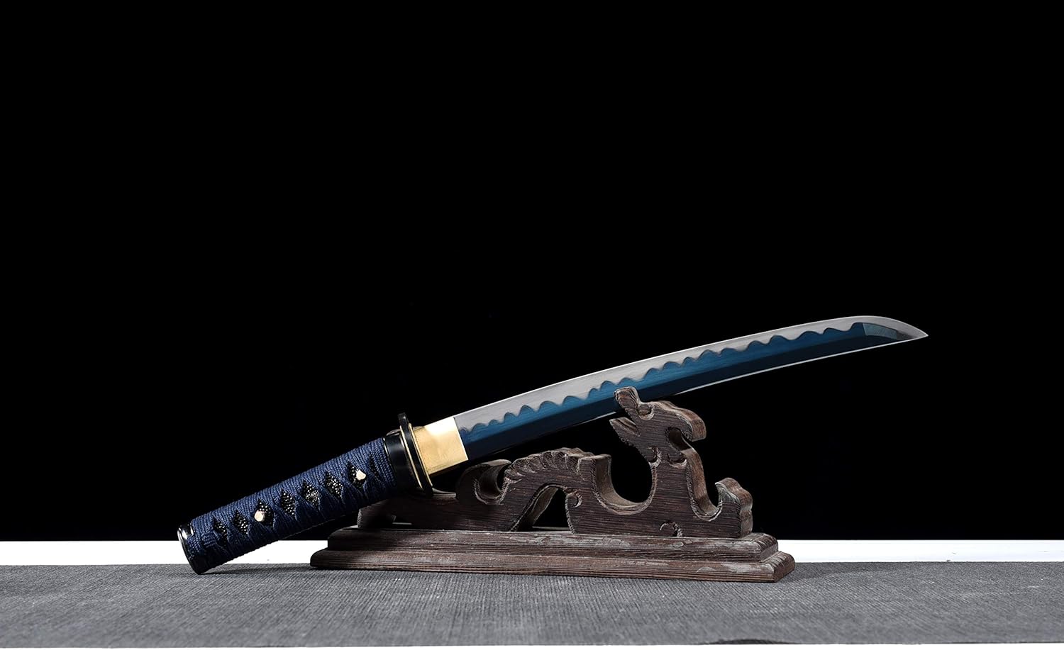 Handmade Full Tang Japanese Samurai Short Katana Sword Blue High Manganese Steel Sharp Blade