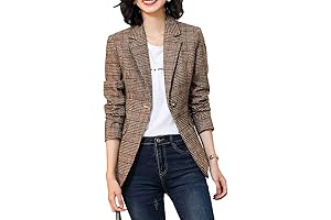 Petite Womens Boyfriend Blazers Houndstooth Plaid Jacket