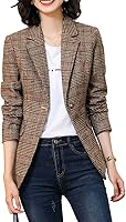 ebossy Women's Houndstooth Plaid Boyfriend Blazer - Notch Lapel 2-Button Slim Fit Jacket for Work & Casual