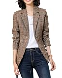 Women's Notch Lapel 2 Button Boyfriend Blazer Suit Houndstooth Plaid Jacket Coat