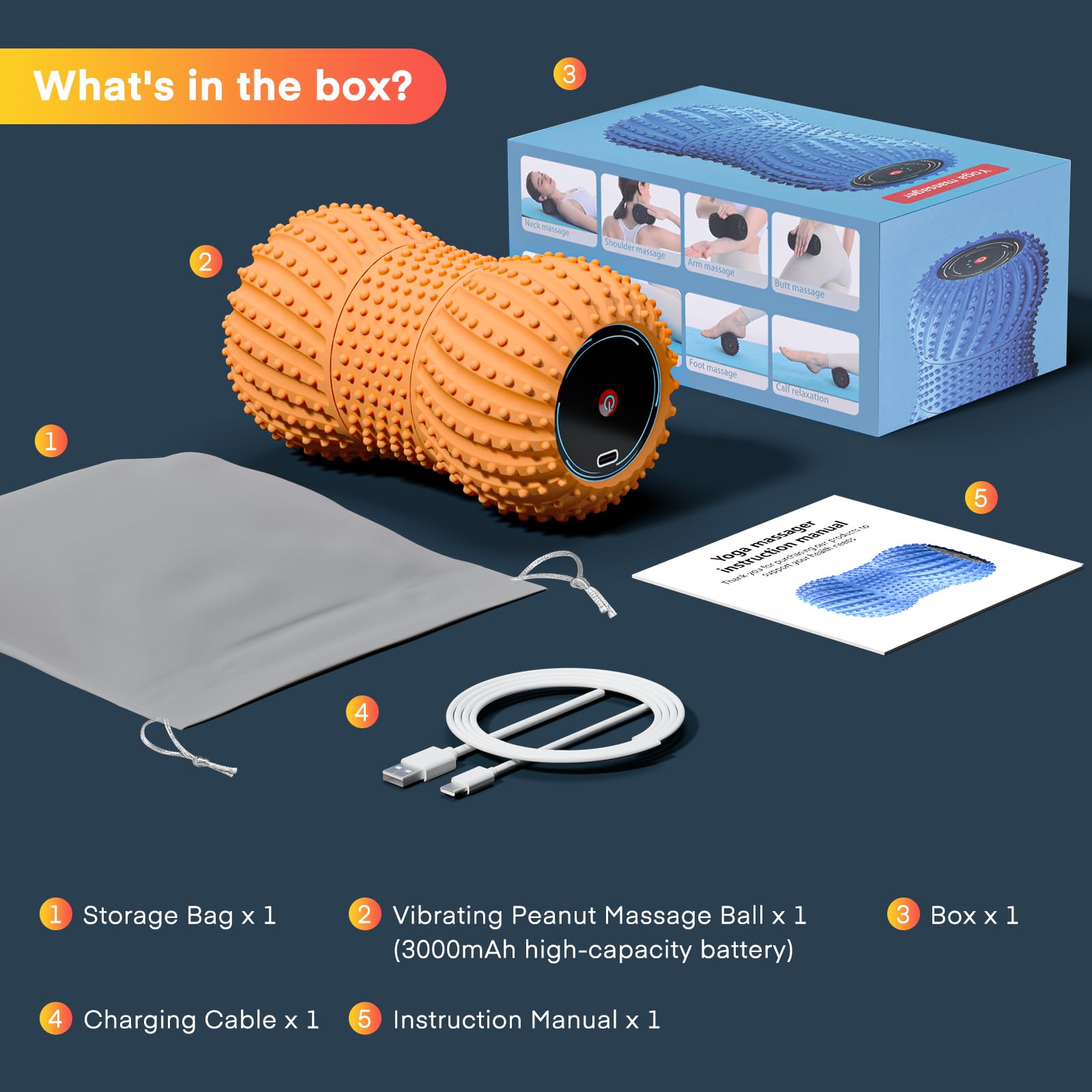 Bola de masaje vibratoria 2 en 1 con 6 modos de masaje y altavoz Bluetooth, bola de masaje vibratoria recargable para recuperación muscular, naranja
