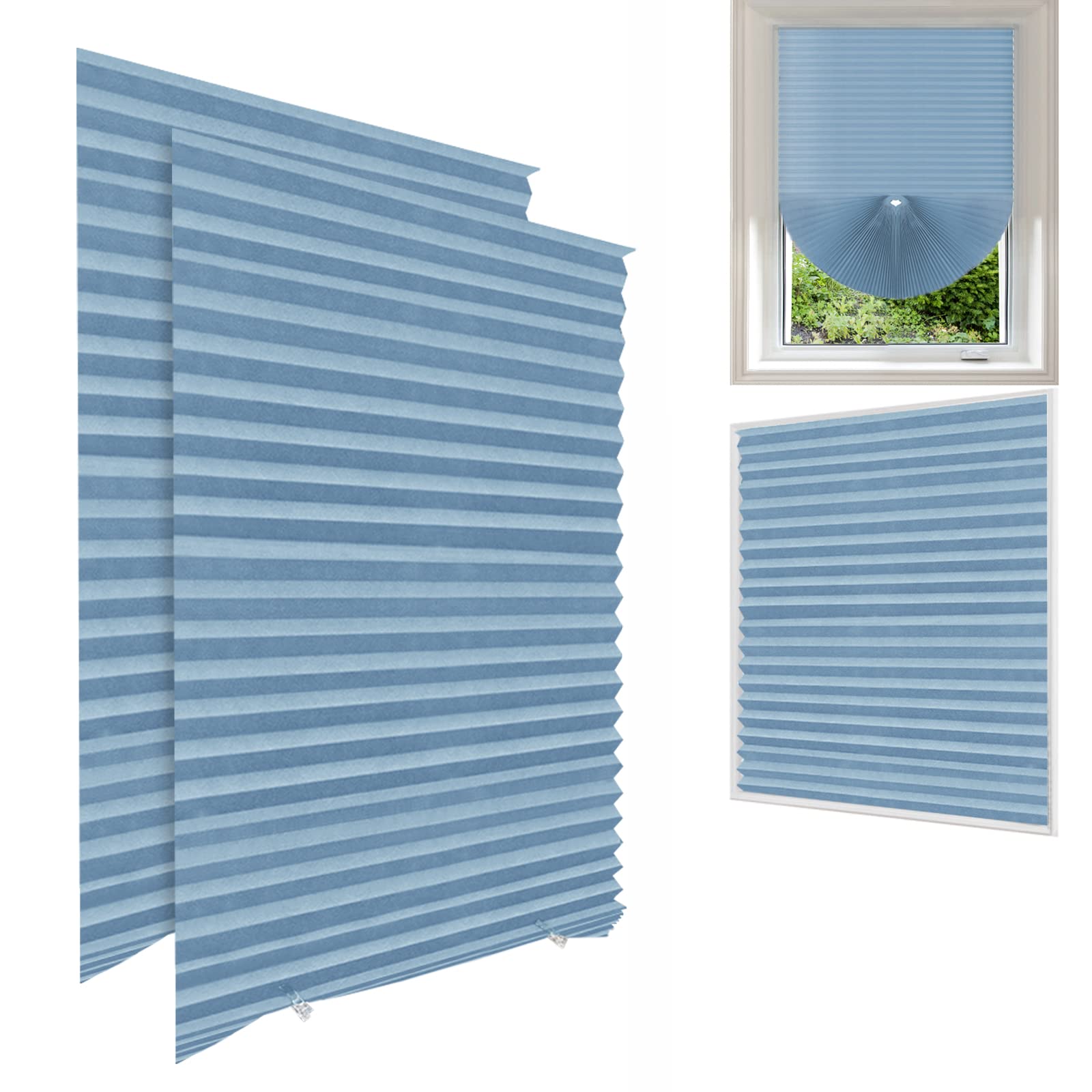 Maritown Sky Blue 2Pack No Drill Blinds- Stick On Blinds For Windows Blinds No Drilling, Temporary Blinds For Windows Light Filtering Privacy Protection,Easy Fit Install(With 4 Clips) (, 90 * 180Cm)