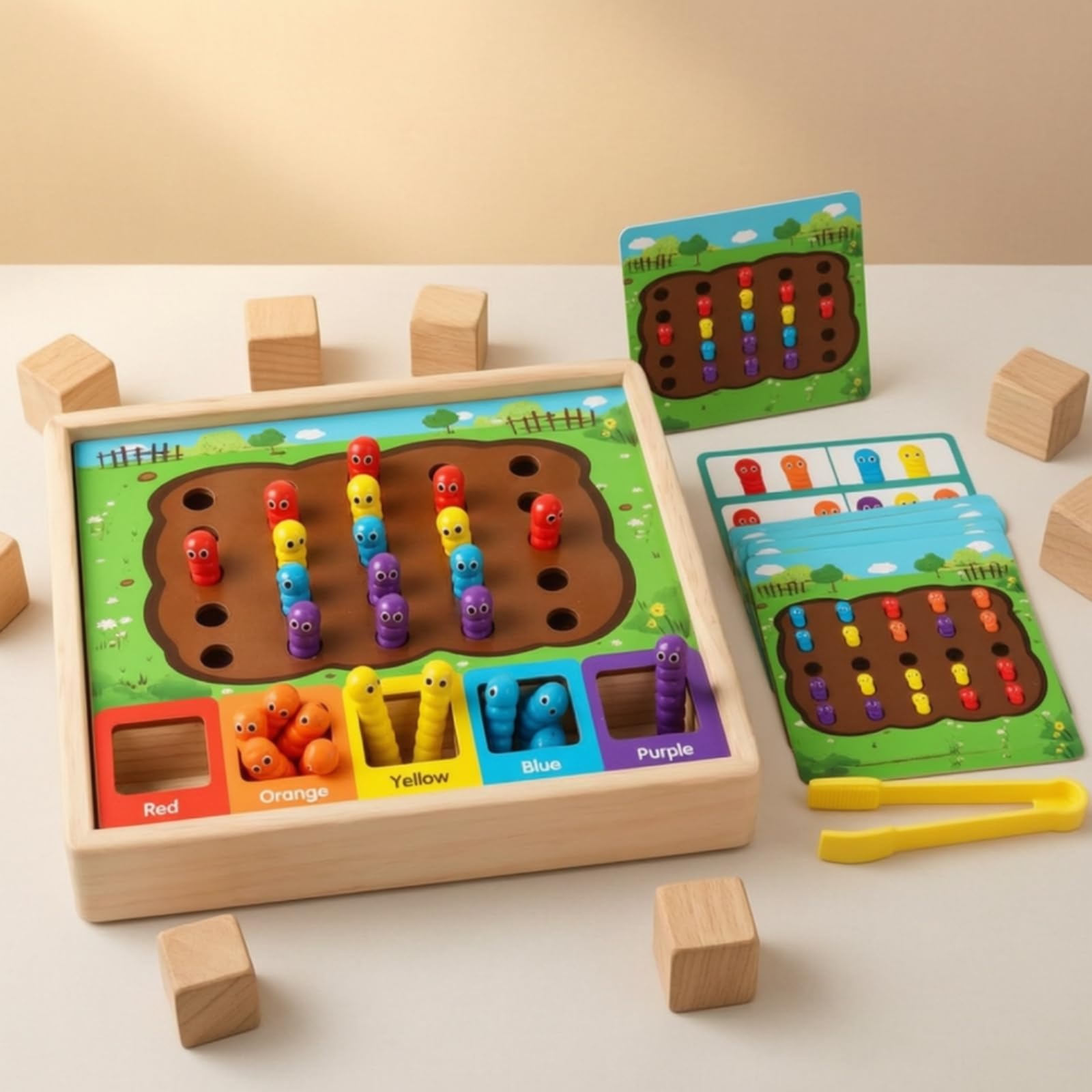 Gioco di Cattura Insetti in Legno Durevole Gioco con Bruchi Colorati e Pinzette Regalo Gioclo Educativo per Scolastiche
