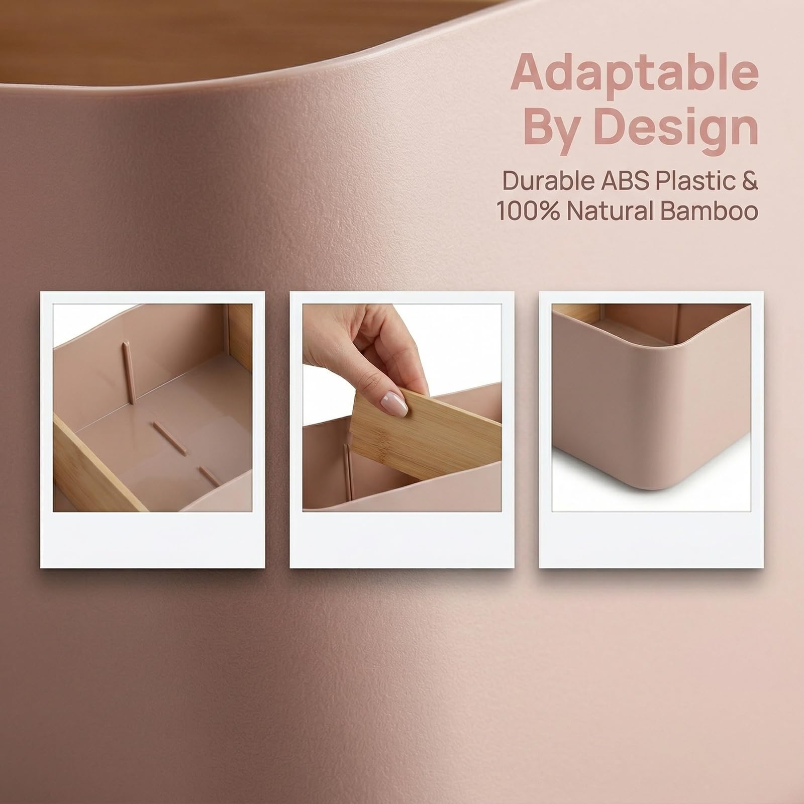 Schreibtisch Organizer, 4 Fächer Stiftehalter Bambus, Büro Organizer, Aufbewahrungsbox Desk Organizer für Stifte, Kosmetika (Rosa)