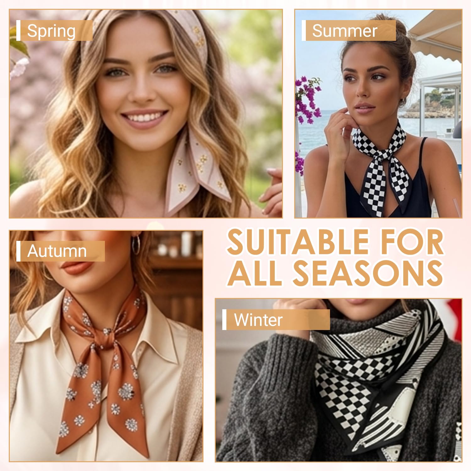 Bufanda estrecha de satén para bolsos, cuello, diadema y accesorios para el cabello — Bufanda de estilo bohemio para mujer