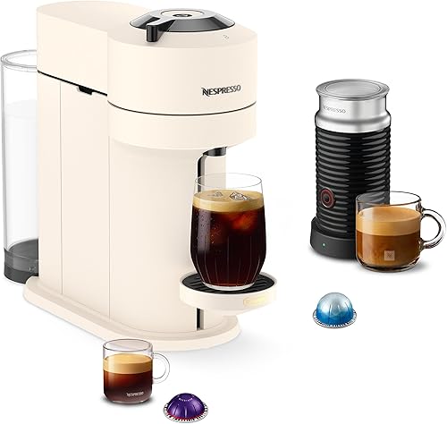 Nespresso Vertuo Next Premium Coffee and Espresso Maker by Breville with Aeroccino Milk Frother, Creamy White Dark Chrome