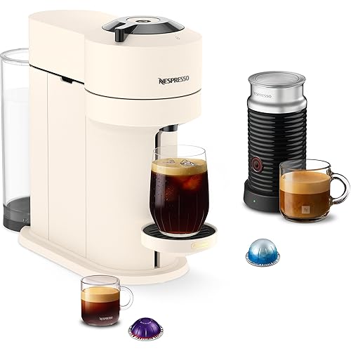 Nespresso Vertuo Next Premium Coffee and Espresso Maker by Breville with Aeroccino Milk Frother, Creamy White Dark Chrome