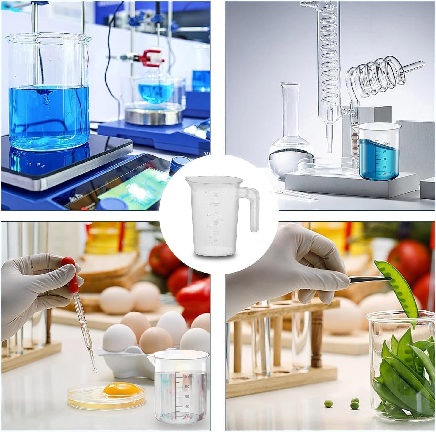 4 Pack Measuring Cups Set 100 ml 250 ml 500 ml 1000 ml Plastic Measuring Cup with Handle for Detergent, Kitchen, Laboratory, Car Care Fine Scale Food Safe Transparent