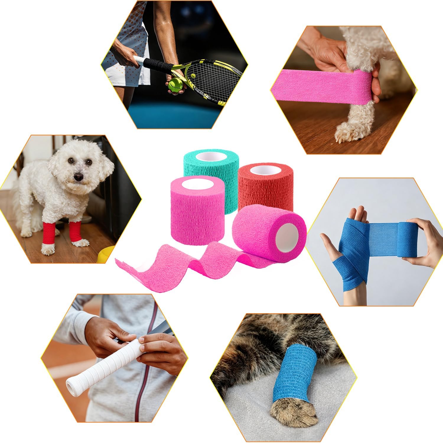 BQTQ 50 Rolls Self Adhesive Bandage Wrap 2 inch Bandage Tape Self Adherent Wrap Colorful Bandages Self Adhesive Wraps Stretch Bandage Wrap Roll for Wrist Ankle Swelling Sprains (Rich Color)
