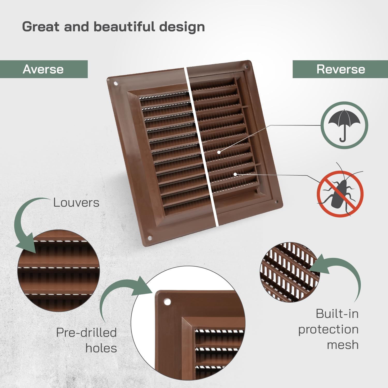 Vent Systems 150 x 150 mm / 6" x 6" Inch Square Plastic Air Vent Cover, Louvered Wall Grille with Insect Mesh - Image 3