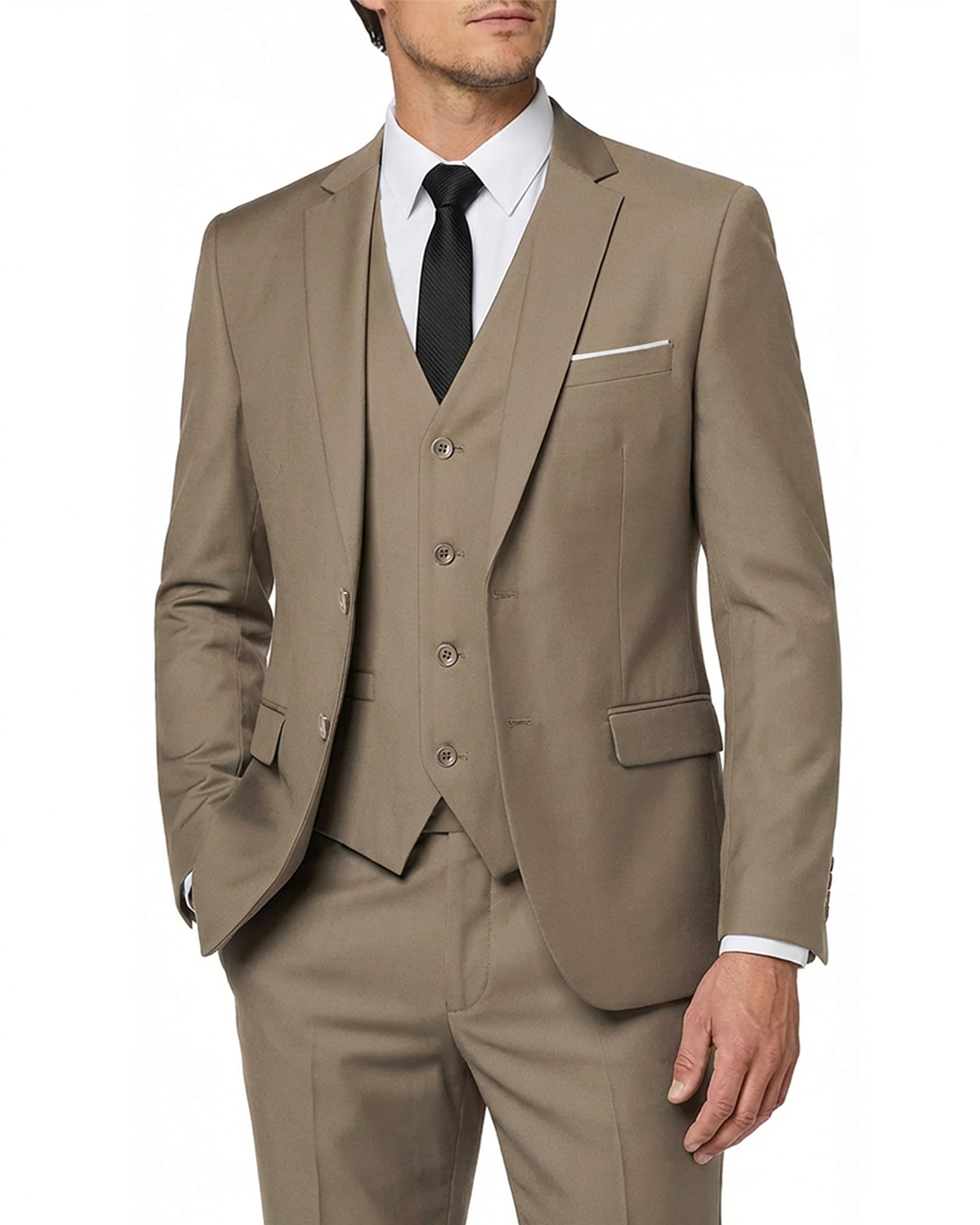 MY'S Men's 3 Piece Slim Fit Suit Set, 2 Button Blazer Jacket Vest Pants with Tie, Solid Wedding Dress Tux and Trousers