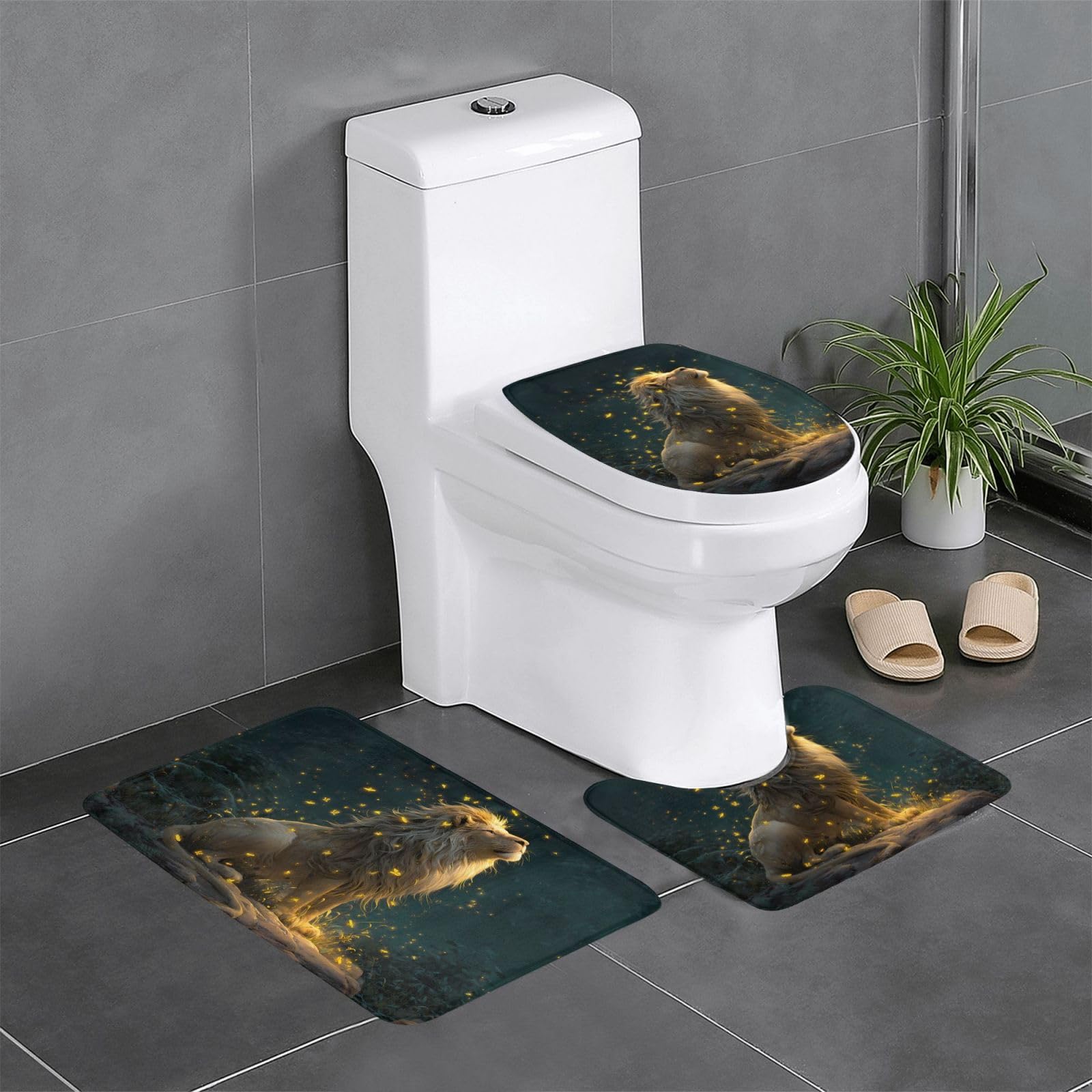 Tapis de bain antidérapant lot de 3 pour toilettes et baignoire rectangulaire 61x40cm