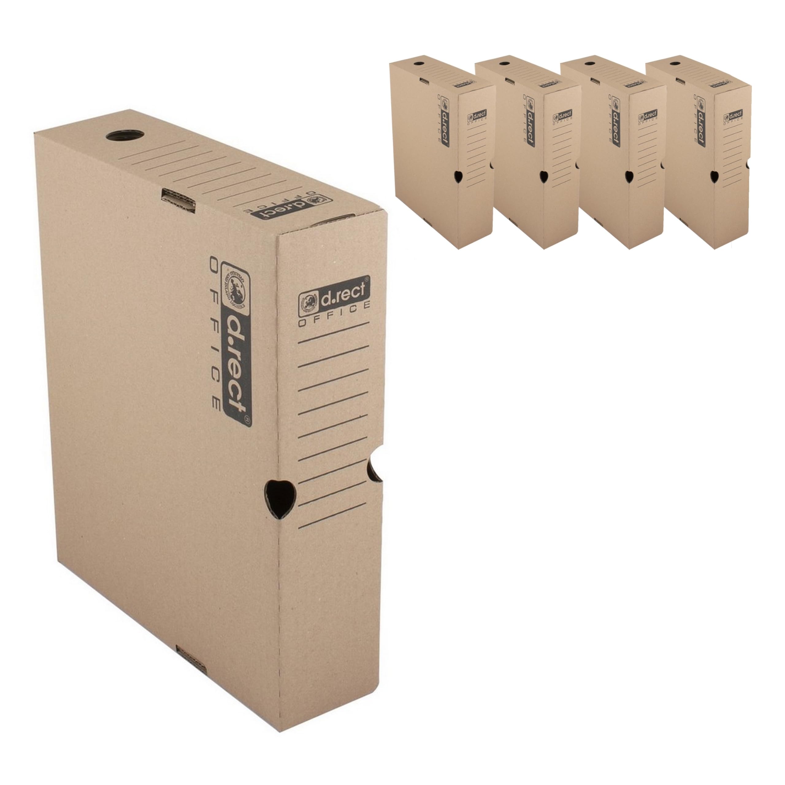 D.RECT KEEP.IT A4 Archive Box Set of 5-80 mm Spine Storage Boxes - Acid-Free 3-Layer Cardboard - Durable Document Organiser with Carry Handles & Labelling Fields