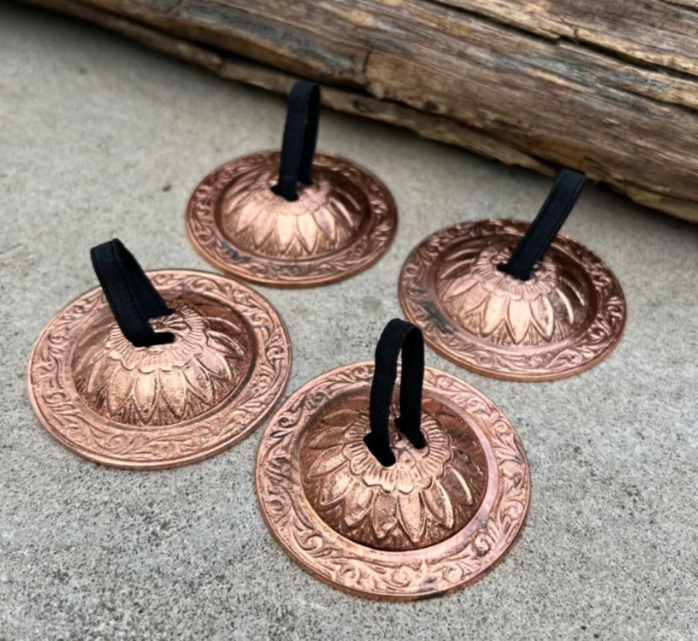 Dharma Objects 2 Pairs Brass Finger Cymbals Zills for Belly Dancing Lotus