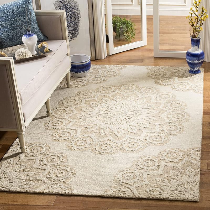 Image of Embossed Handmade GH Wool Thick Geometrical Carpet is a Stylish and Practical Addition to Any Living Room 6X8