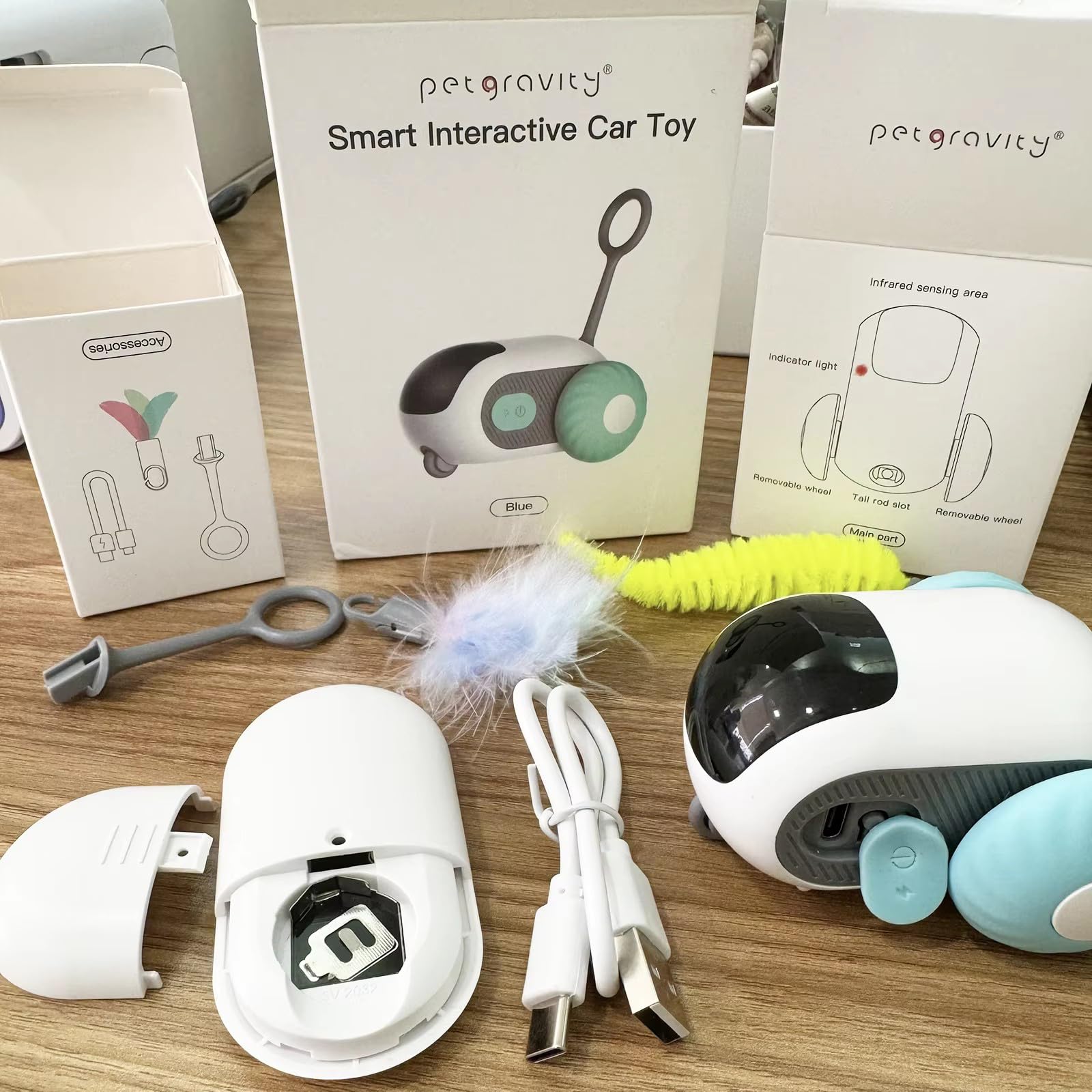 Jouet Interactif pour Chat Motorisé avec Télécommande, Tail 2.0-2024, Balle Intelligente avec 2 Modes, Rechargeable par USB