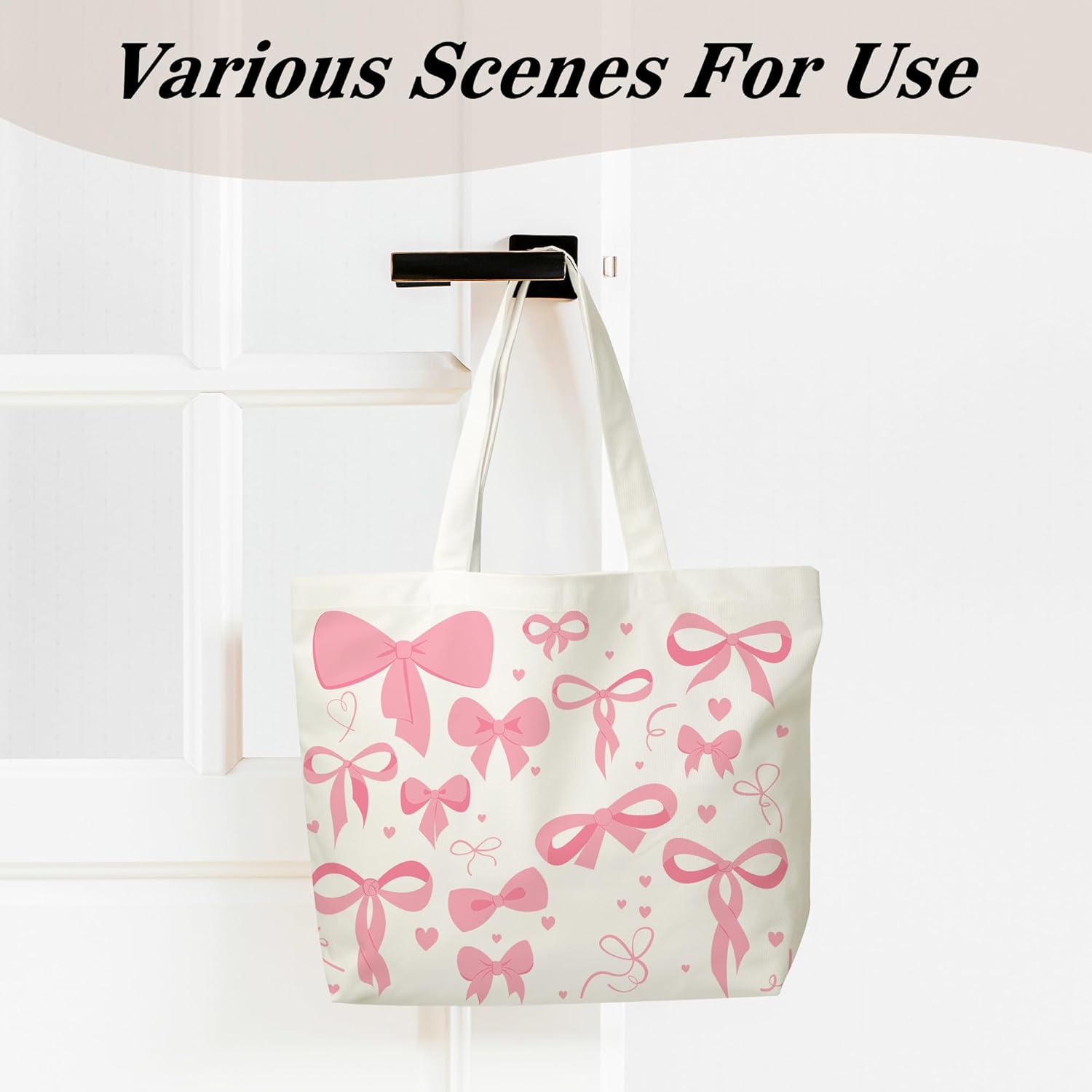 Pink Bow Canvas Tote Bag - Image 5