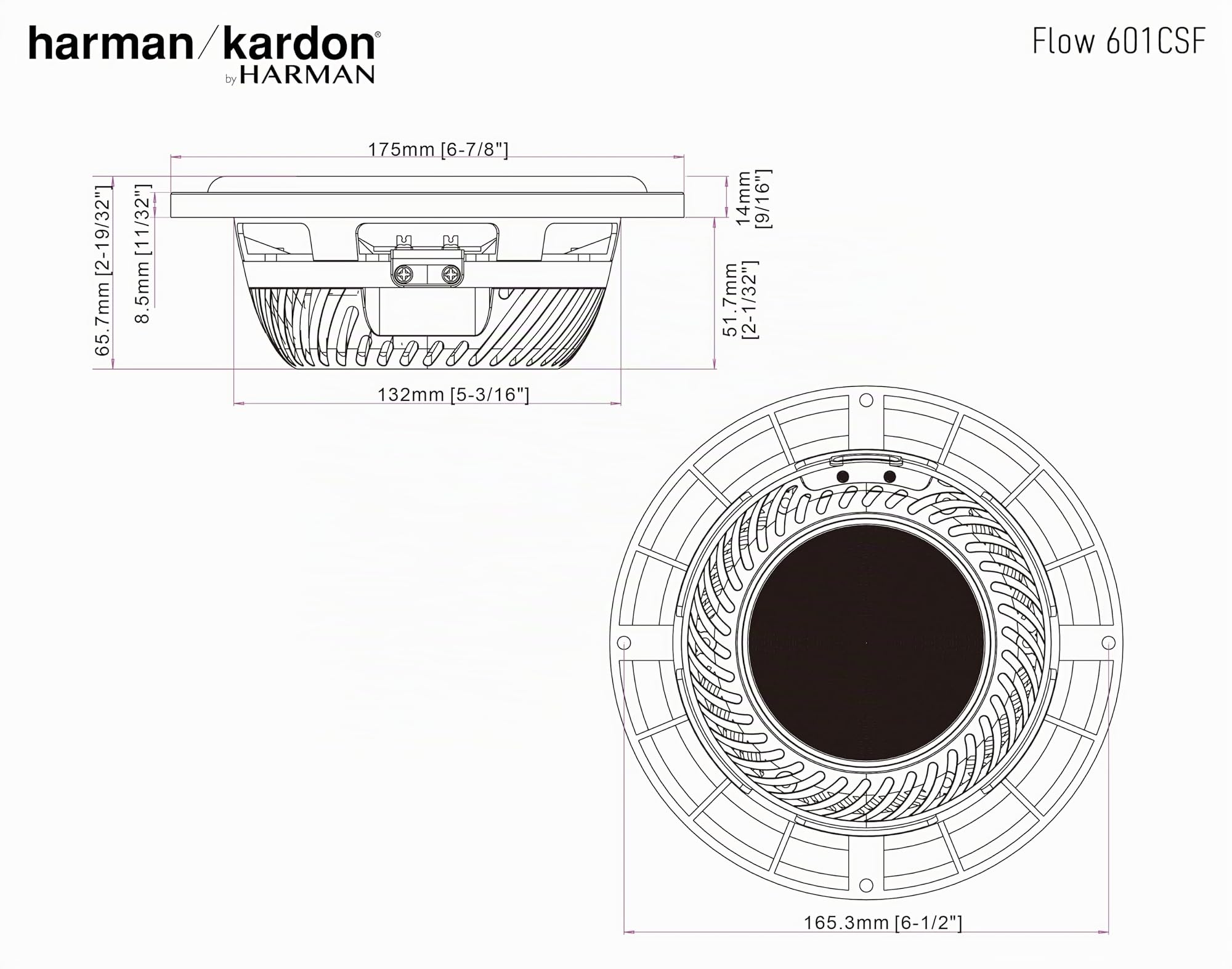 Harman Kardon Flow 601CFS 6.5 in / 16.5 cm Haut-Parleur Composant Voiture | 120 W RMS / 360 W max, 91 dB, 4 Ohm, 45 Hz-40 kHz - filtre 5.2 kHz - tweeter dôme soie - woofer polypropylène - kit premium