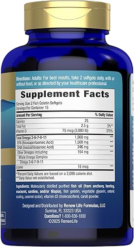 Miniatura 2 de Renew Life Norwegian Gold Super Critical Omega Softgels, suplemento diario que apoya la salud del corazón, cerebro y articulaciones, aceite de