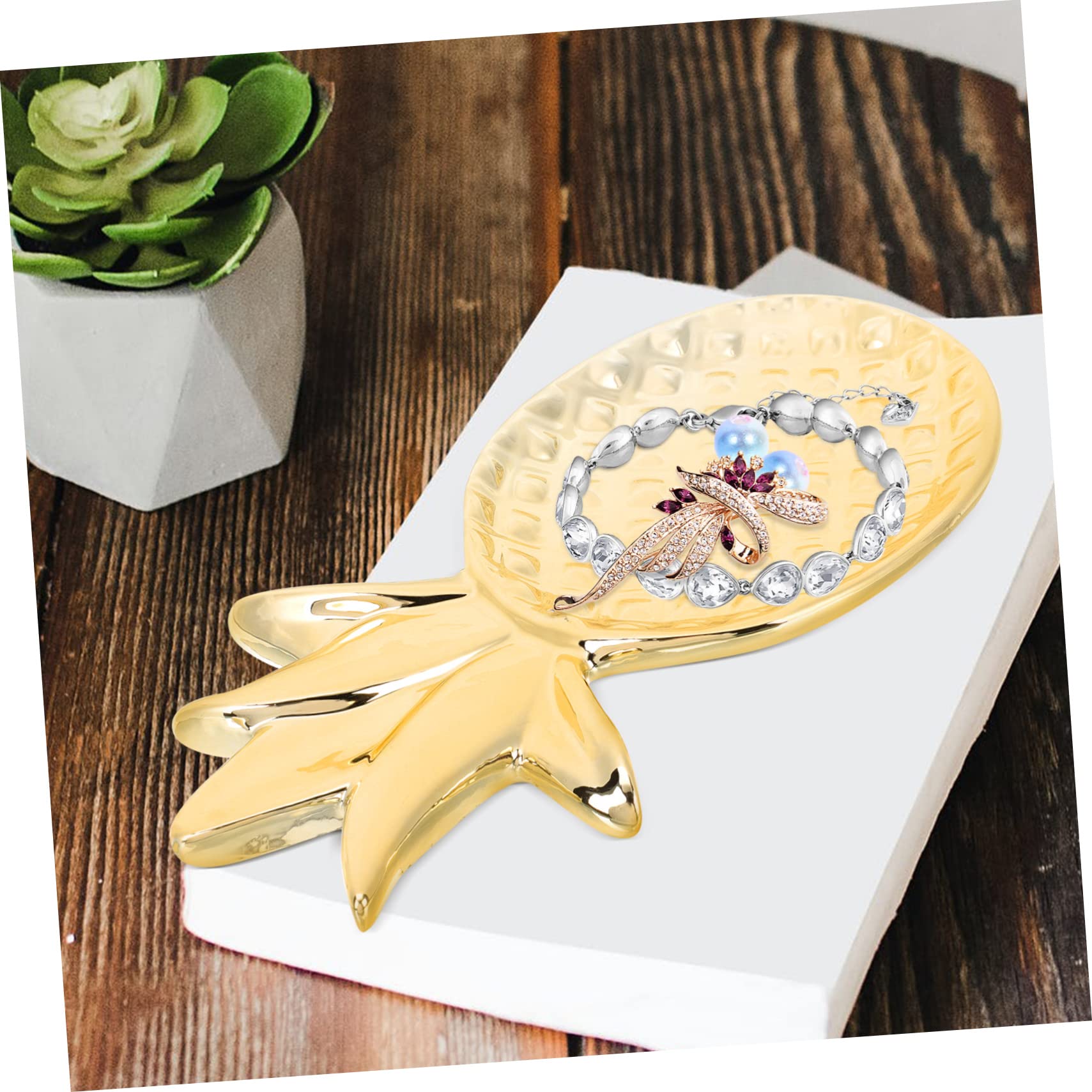 Amosfun Goldene Keramik Schmuckschale als Ablage für Ohrringe, Ananasform