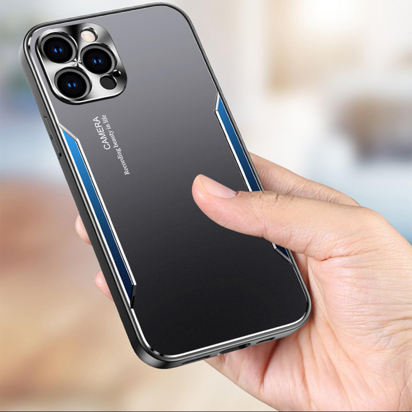 LXURY Etui na iPhone 15 Pro Max/15 Pro/15 Plus/15, metalowe matowe etui chroniące przed upadkiem, z ochroną aparatu, miękkie, silikonowe etui, niebieskie, 15 Plus