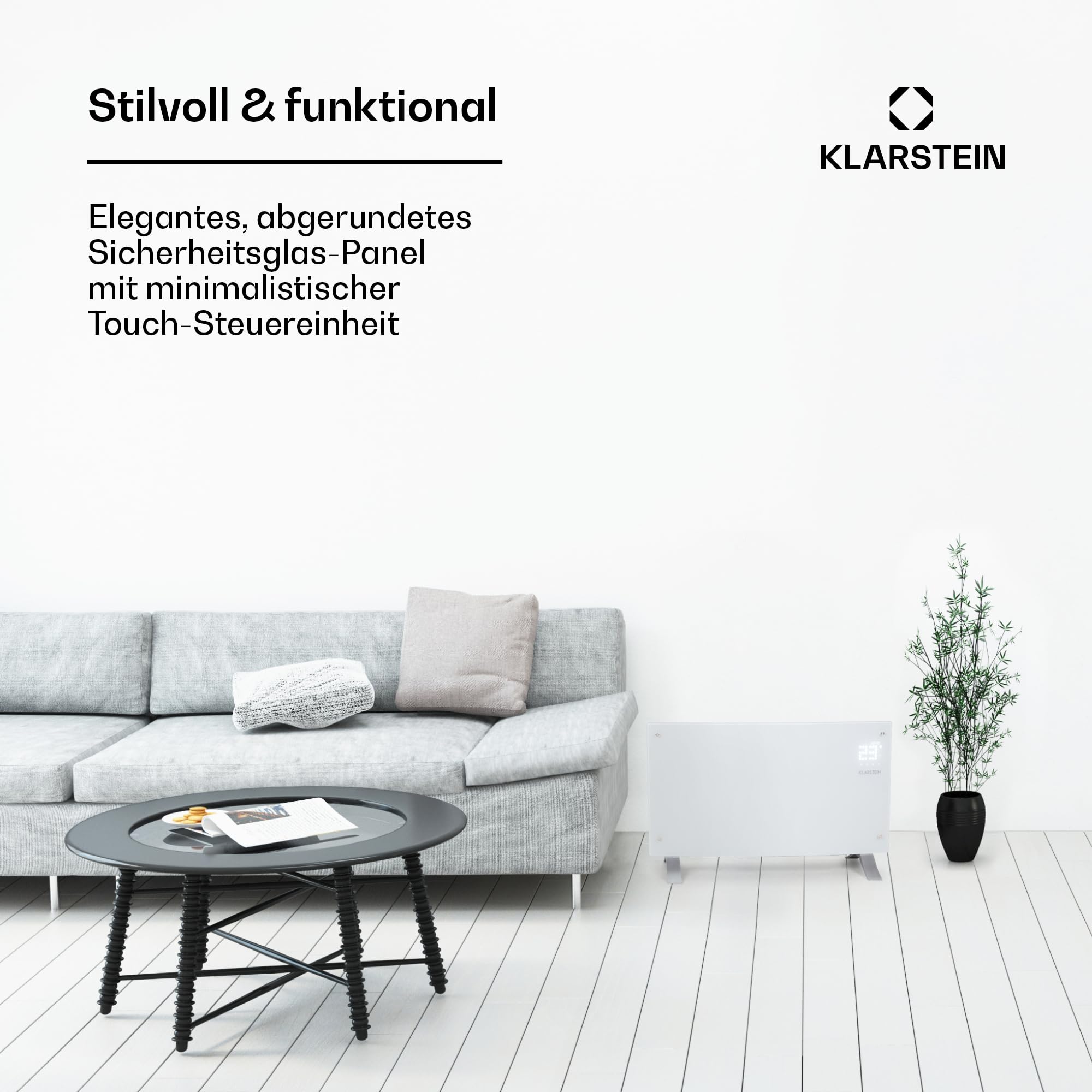 Klarstein Bornholm Single Smart - Convection Heater, LED Display, Touch Display, Timer, App Control, 2 Heating Levels 500 & 1000 Watts, Thermostat 5 - 45 °C, Eco Mode, Temperature Display, Black