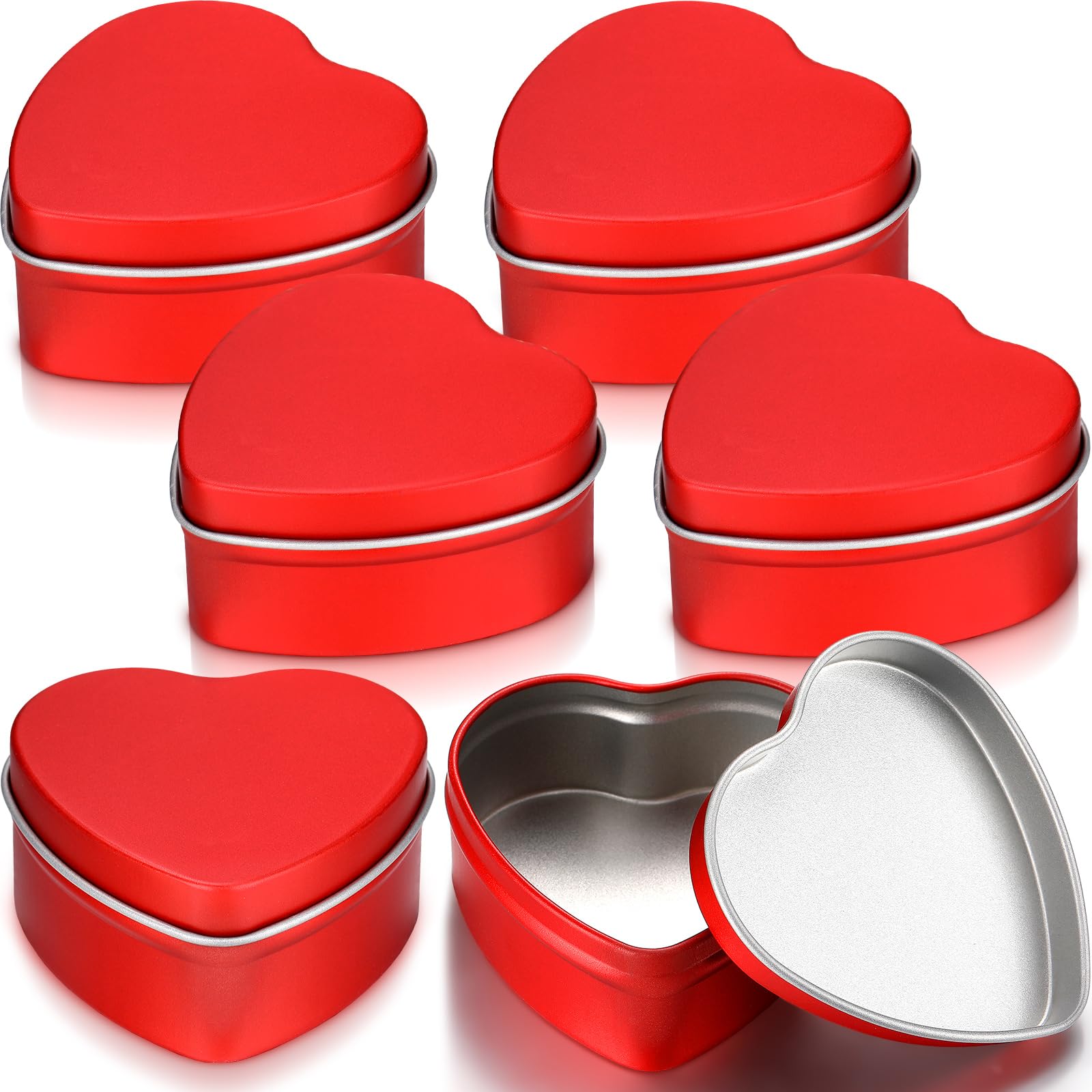 Vesici 6 Pcs Heart Shaped Candle Tin Valentine Sealed Empty Candle Jar Container Metal Can Box with Lids for Mother's Day Wedding(Red,2 oz)