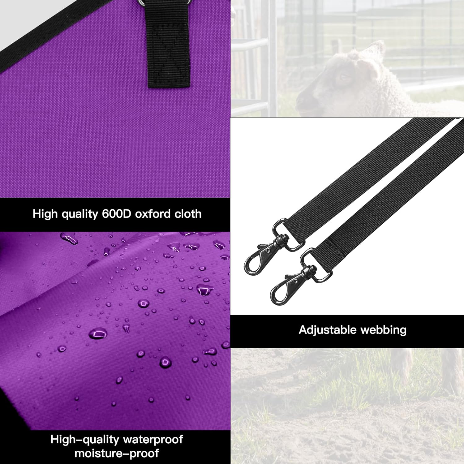 3 Packs Goat Hay Feeder,Hay Bags for Goats,Horses,Sheep,Premium 600D Oxford Cloth,with Metal Fastener and Adjustable Open Feed Hole for Slow Feeding