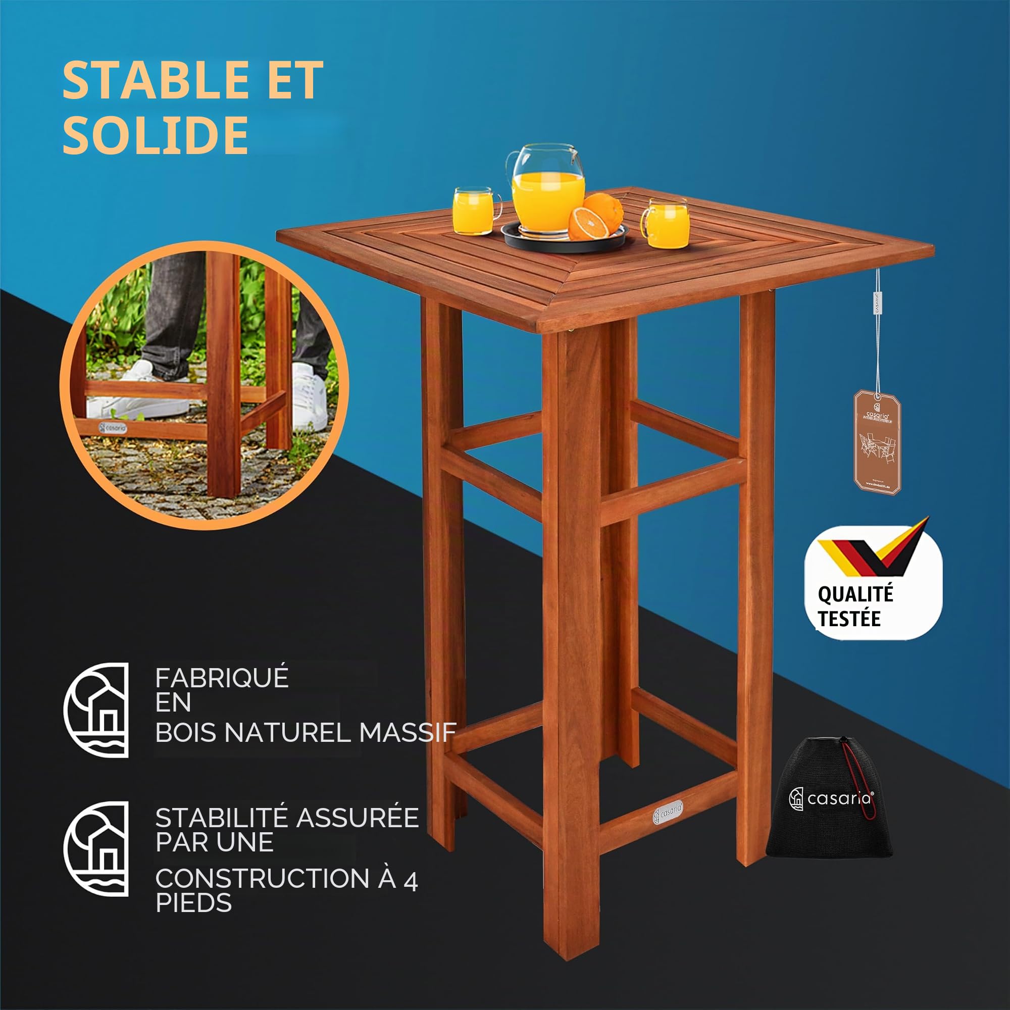 Casaria Table Haute avec 2 tabourets Ensemble de Bar en Bois d'acacia Mange Debout intérieur extérieur