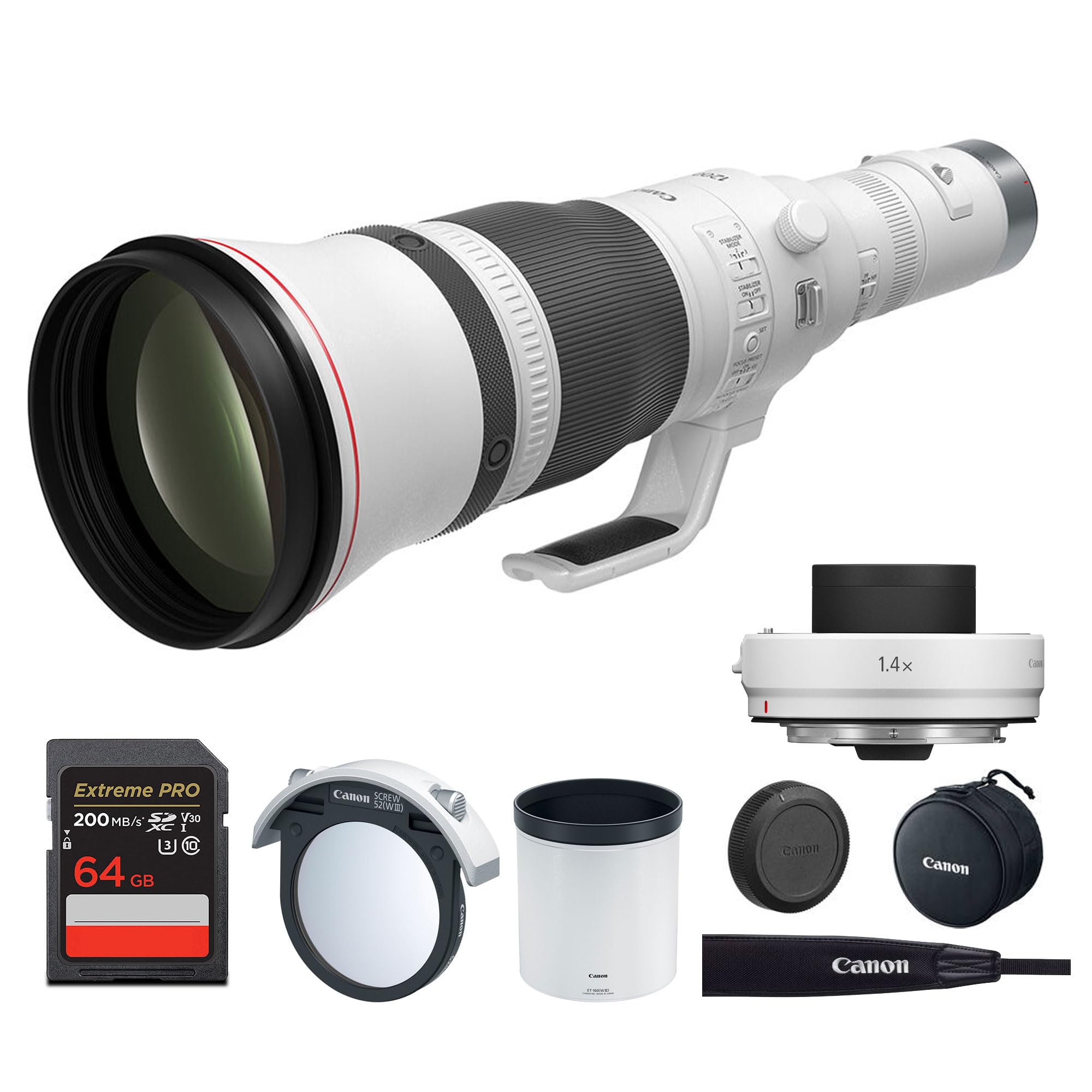Canon RF 1200mm f/8 L is USM Lens – Super-Telephoto Prime Lens with Image Stabilization & L-Series Build for Birding & Sports (5056C002) + Canon Extender RF 1.4X + 64GB Memory Card