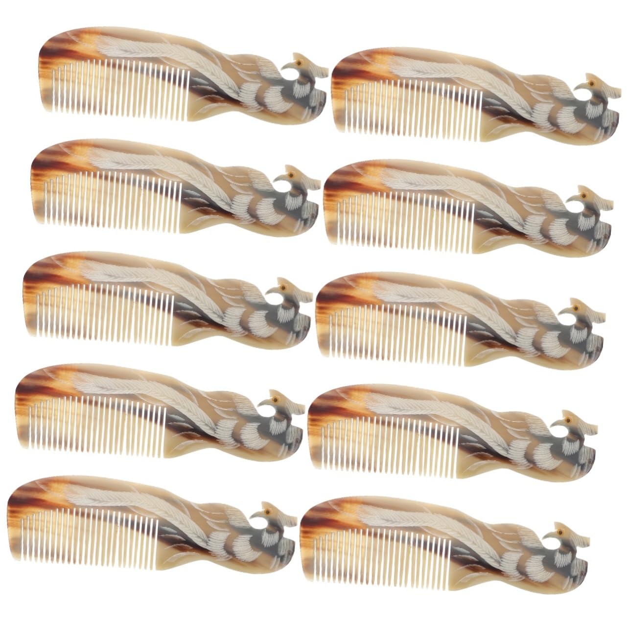Beaupretty 10 Pièces peigne masseur portatif brosse à cheveux pour hommes masseur de cheveux poil de corne de boeuf mini masseur pour femme cheuveux massage gravure comb fait main cornes