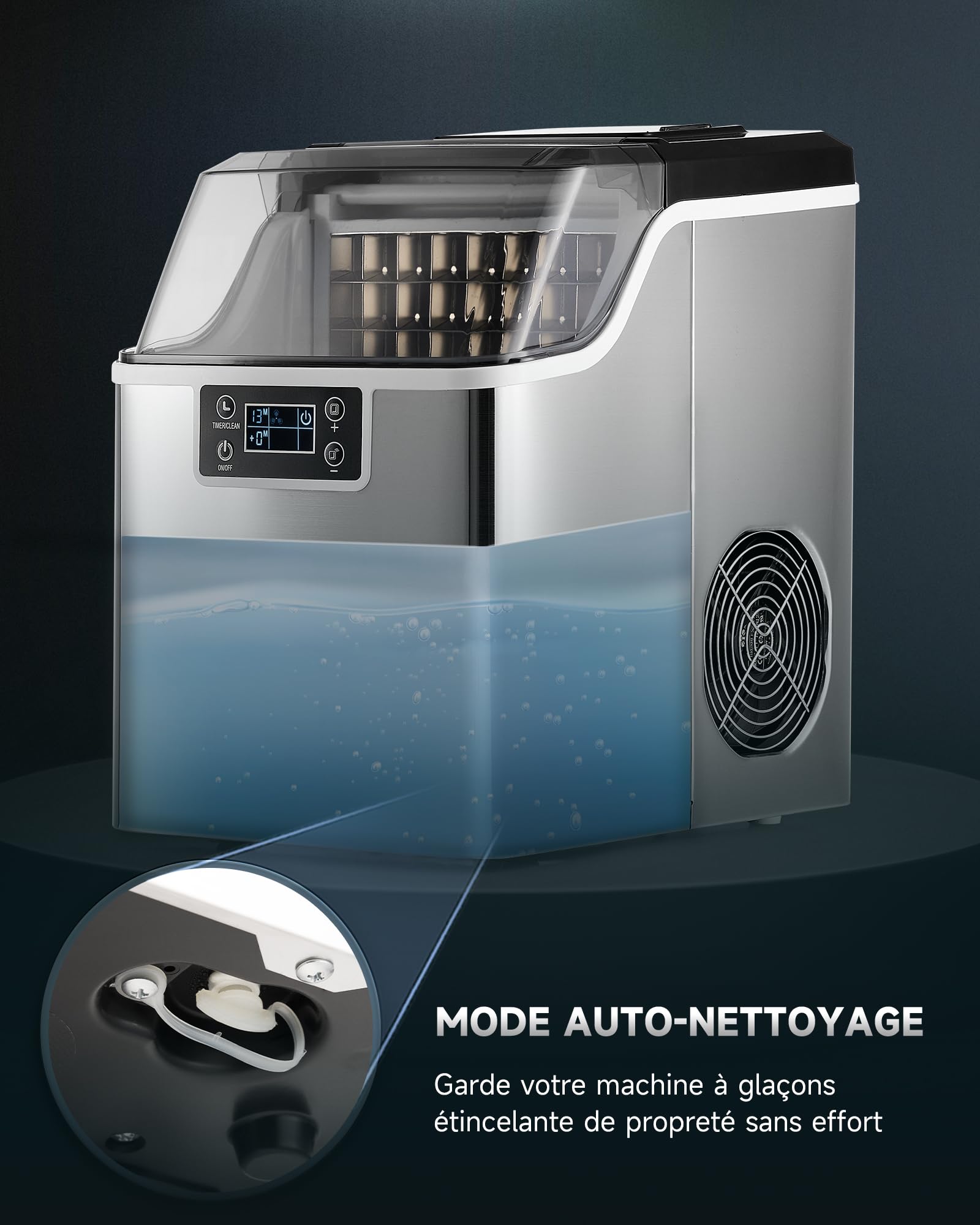 CO-Z Machine à Glaçons 22kg en 24H, 24 Glaçons en 11-20 Minutes, Ice Maker 160W Réservoir d’Eau 3,2L Fonction Auto-Nettoyage, avec Pelle et Panier à Glaçons, Portable pour Maison Bureau Bar Restaurant