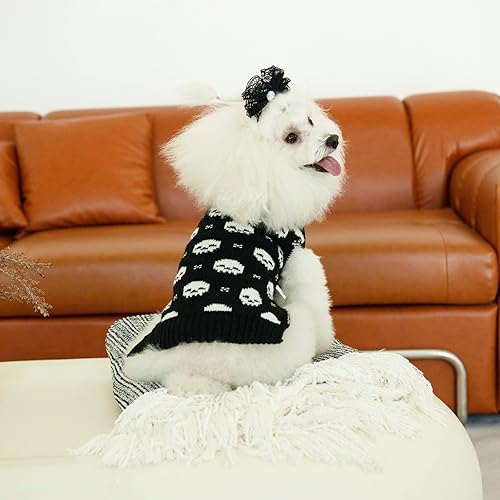 Miniatura 8 de CuteBone Suéter de calavera para perros medianos, ropa de invierno para mascotas, suéter de punto cálido con agujero para arnés