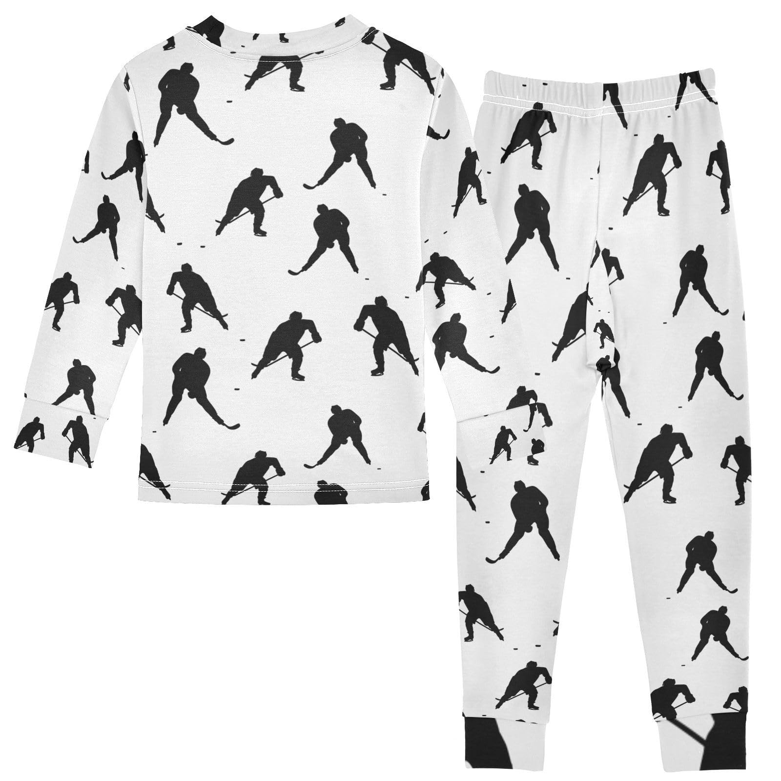 Mnsruu Kinder-Nachtwäsche mit Eishockey-Spielern, langärmeliges Oberteil und Hose, bequeme Baumwolle, Pyjama für Jungen und Mädchen, Unisex, Loungewear, 18 m