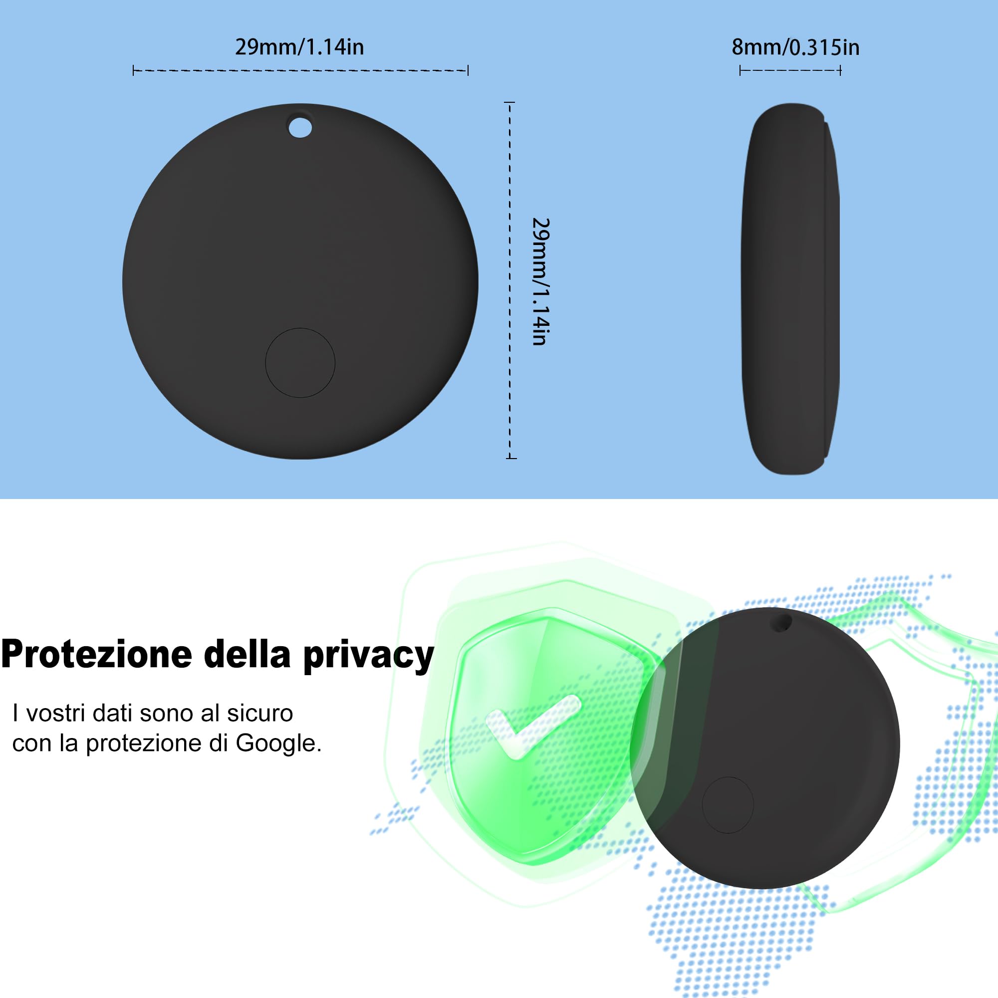 Air Tracker Android Smart Tag Bluetooth Tracker per chiavi bagagli zaini borse nero Confezione da 4