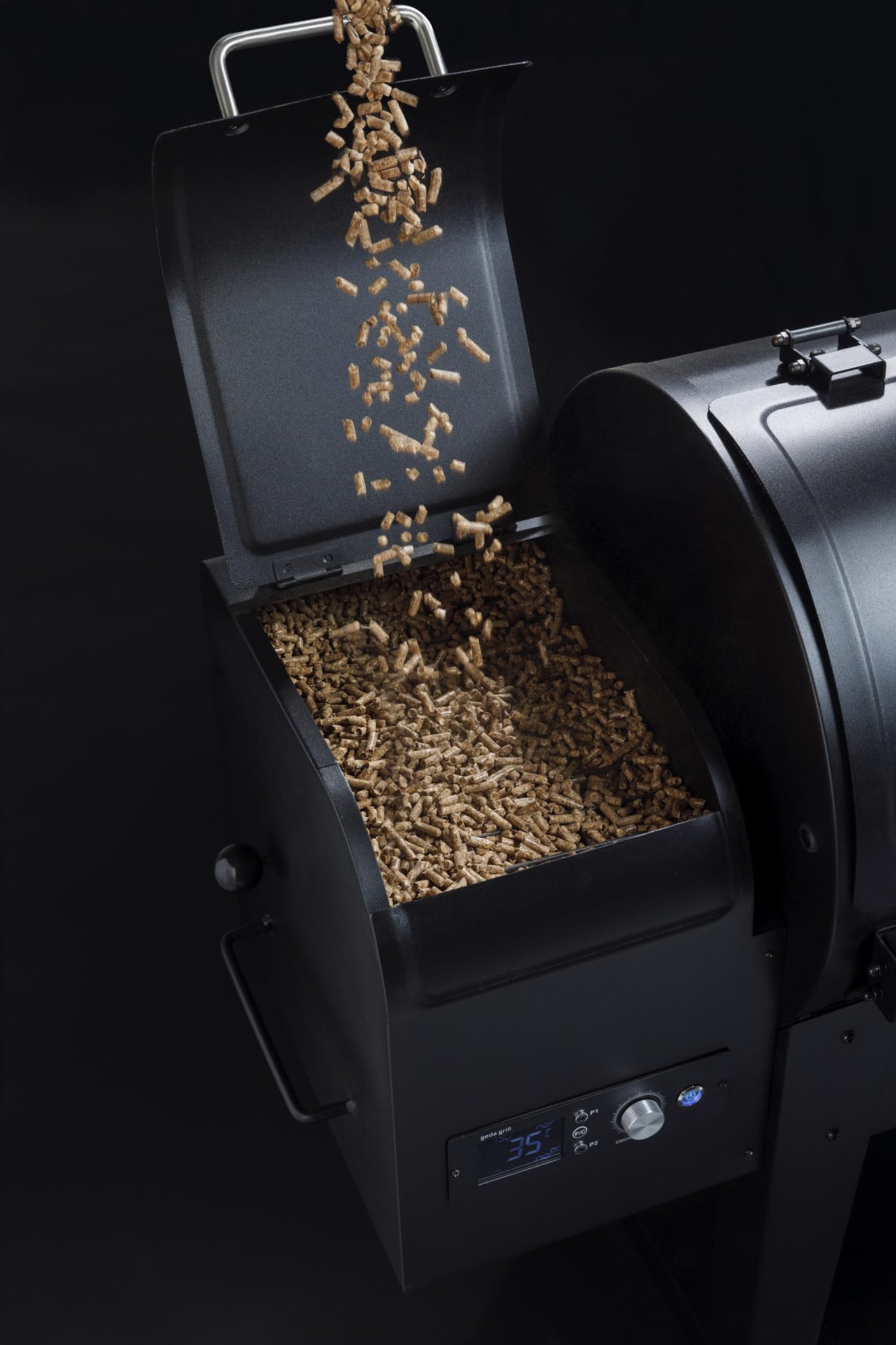 GEDA Grill Pelletsmoker 'Odin' 80°C - 265°C, Pelletgrill mit Direkt Feuer, Räucherofen inkl. Fleischsonde, ausklappbare Ablage, Smoker elektrisch ('ODIN 65', Controller Plus mit Wlan + Abdeckhaube)