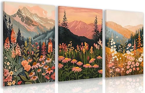 IAFWZX Arte de pared enmarcado de flores silvestres de montaña, decoración de pared floral de margaritas coloridas, pinturas en lienzo de flores