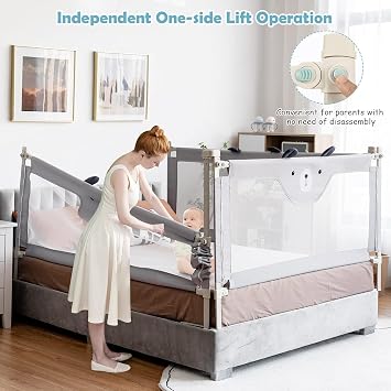 Bed Rail for Toddlers, 175cm Extra Long, Height Adjustable & Folding Baby Bed Rail Guard w/Breathable Mesh & Double Safety Child Lock for Kids Twin Double Full Size Queen King Mattress