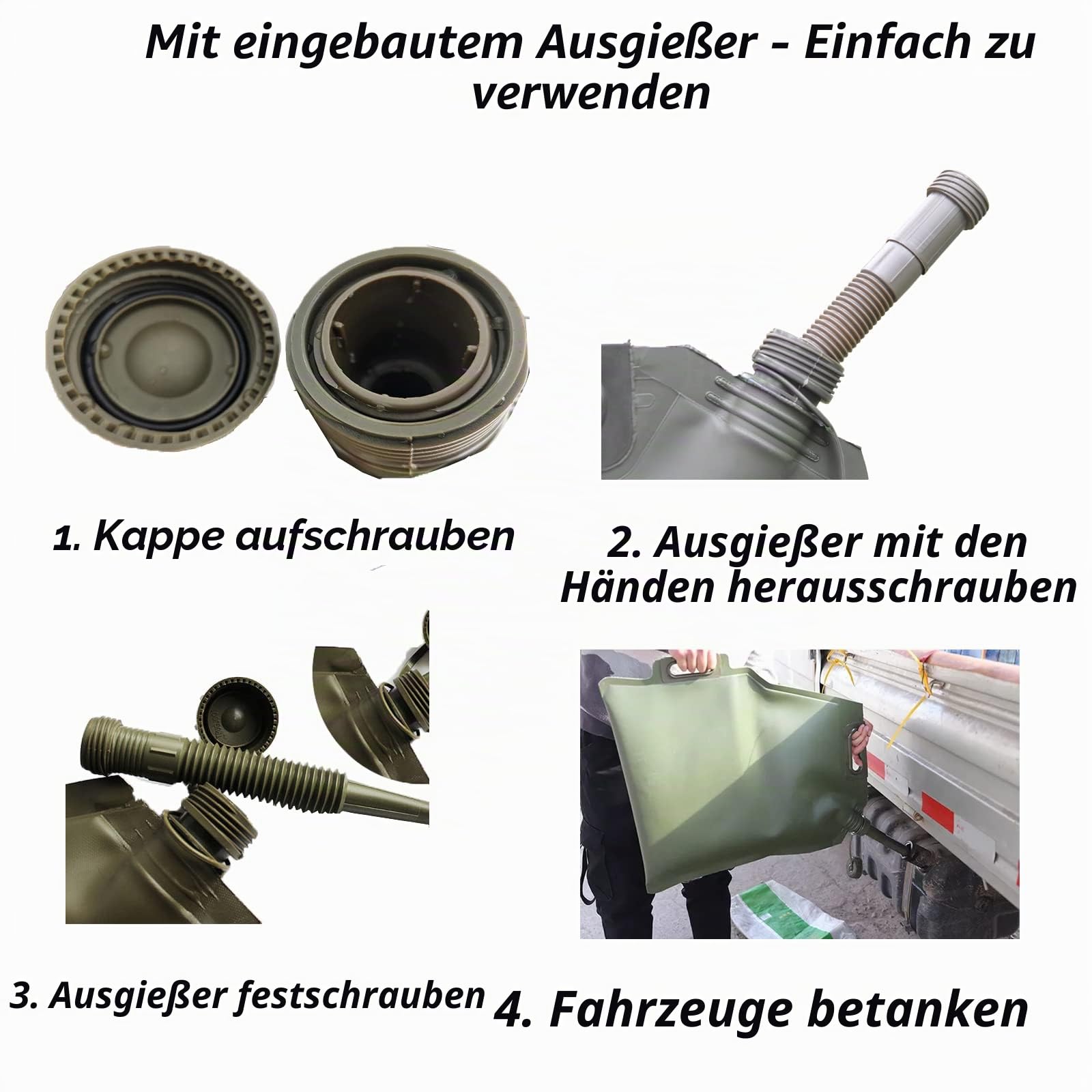 Superleicht Benzinkanister 20L Faltbar mit eingebautem Ausgießer Geprüft, 20 Liter Kanister Benzin, Diesel, Öl aus TPU mit 2 Griffen