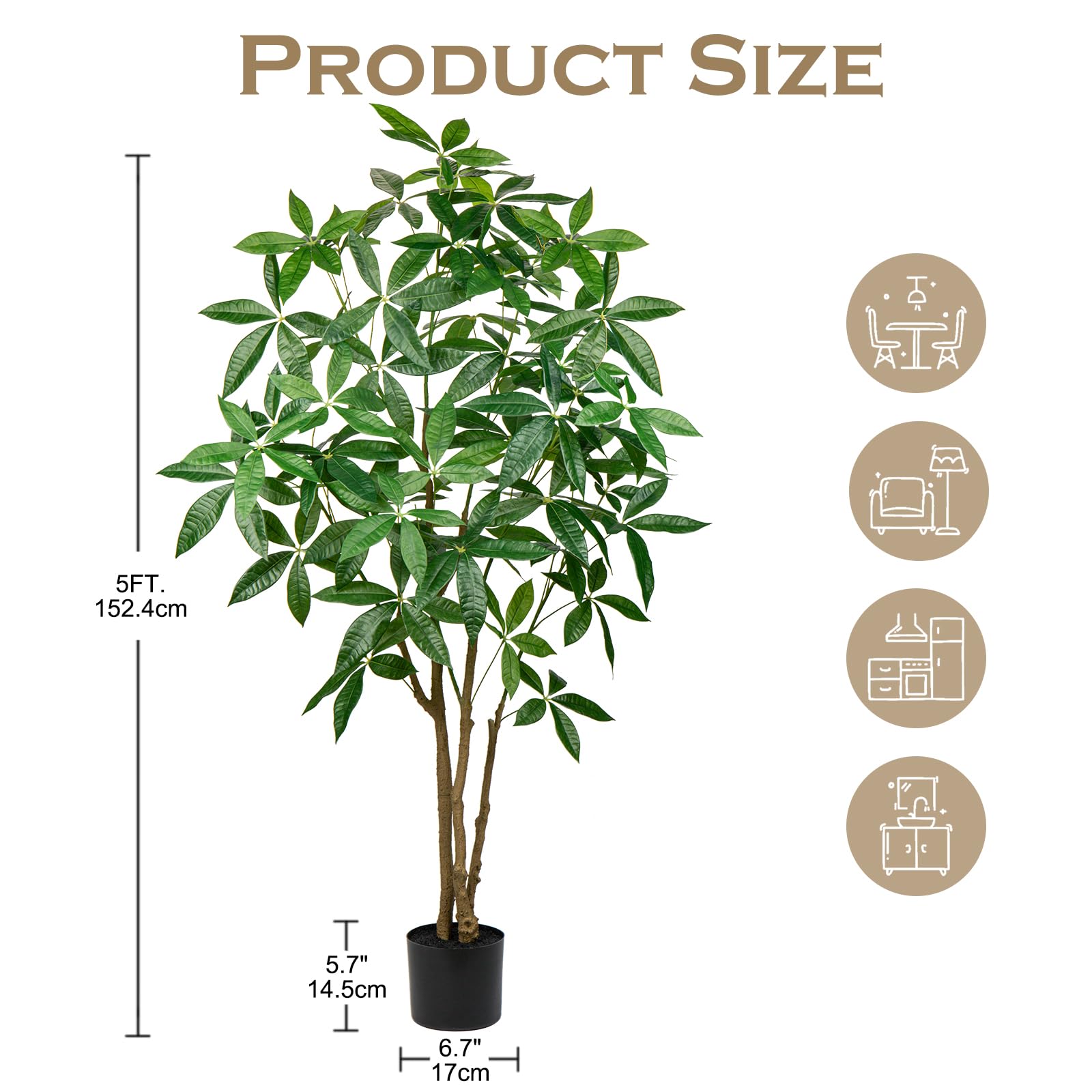 Amazon.de: 152CM Kunstpflanzen Gro Knstliche Pflanzen Glckskastanie mit  Topf Pachira Aquatica Zimmerpflanze Dekopflanze Zimmerpflanze fr  Wohnzimmer Bro Dekoration
